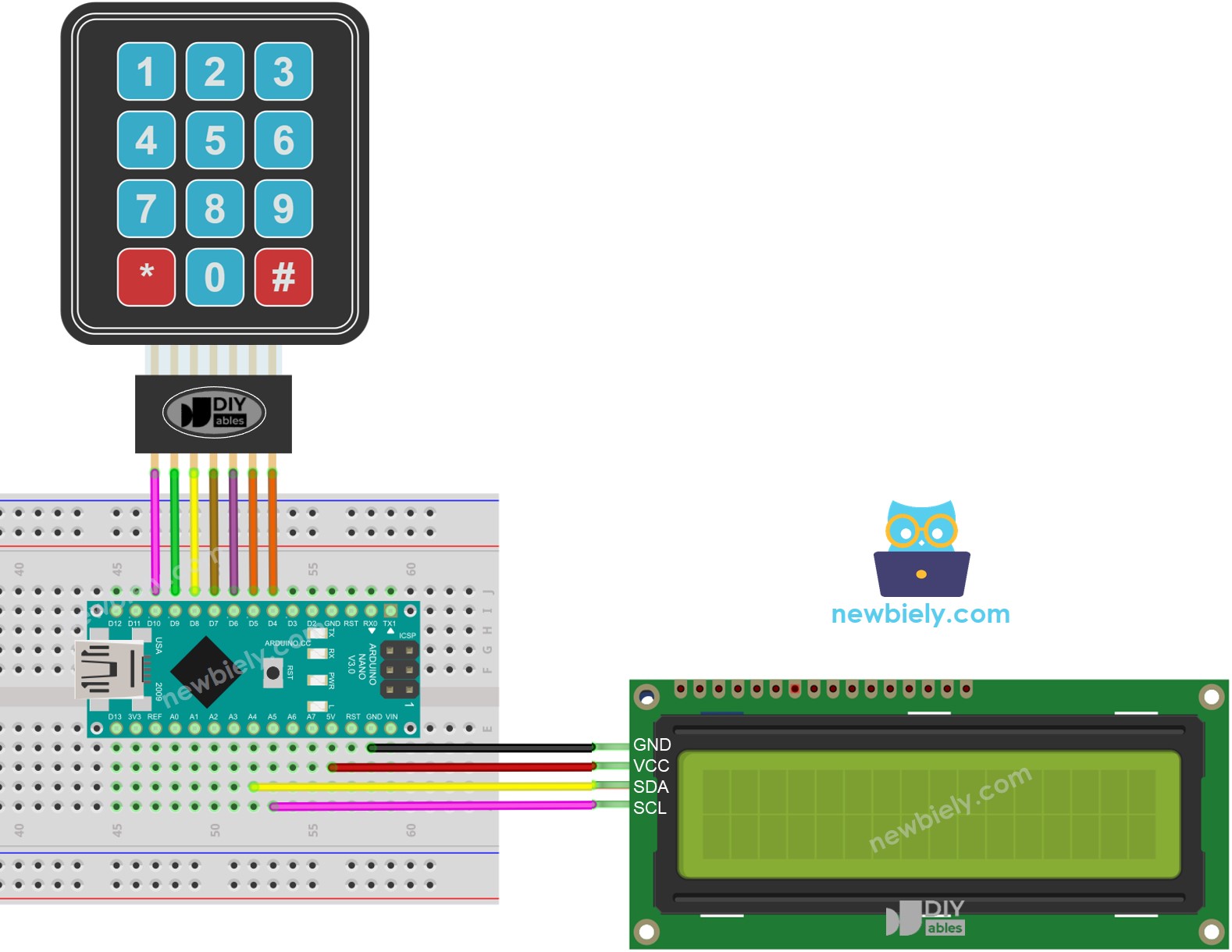 Arduino Nano Keypad LCD wiring diagram