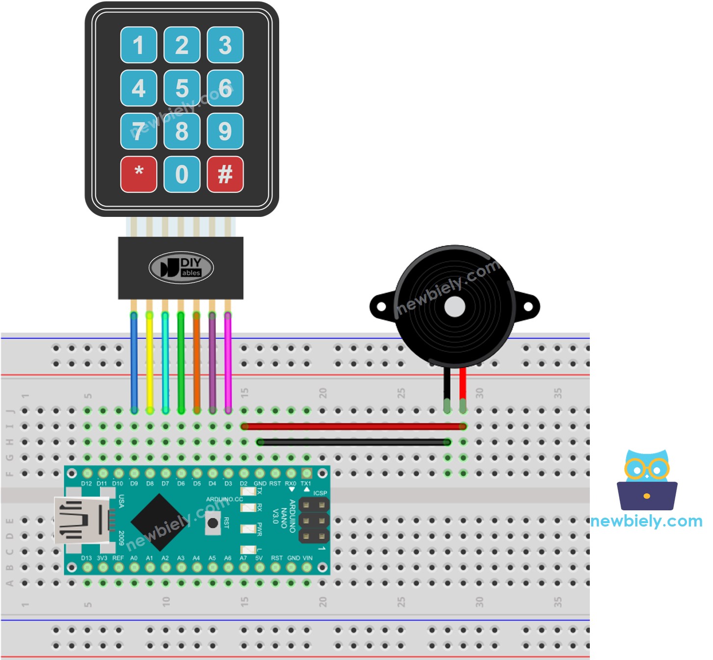 Arduino Nano keypad piezo buzzer wiring diagram