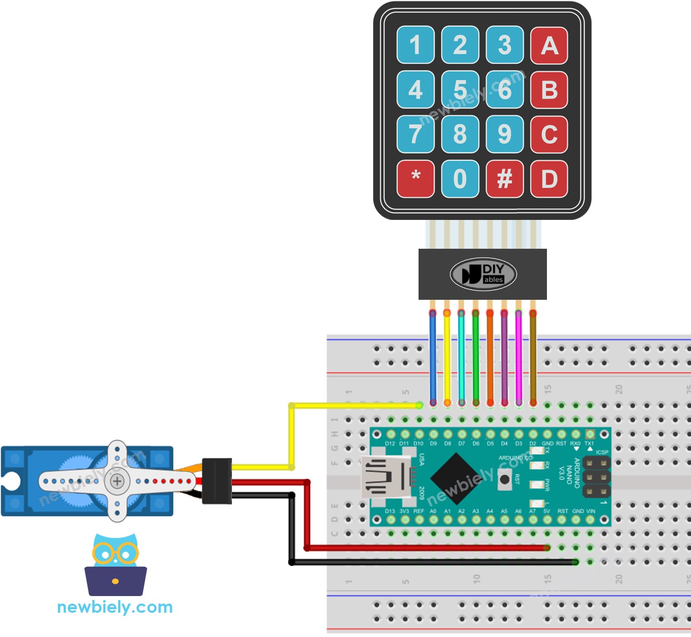 Arduino Nano keypad servo motor wiring diagram