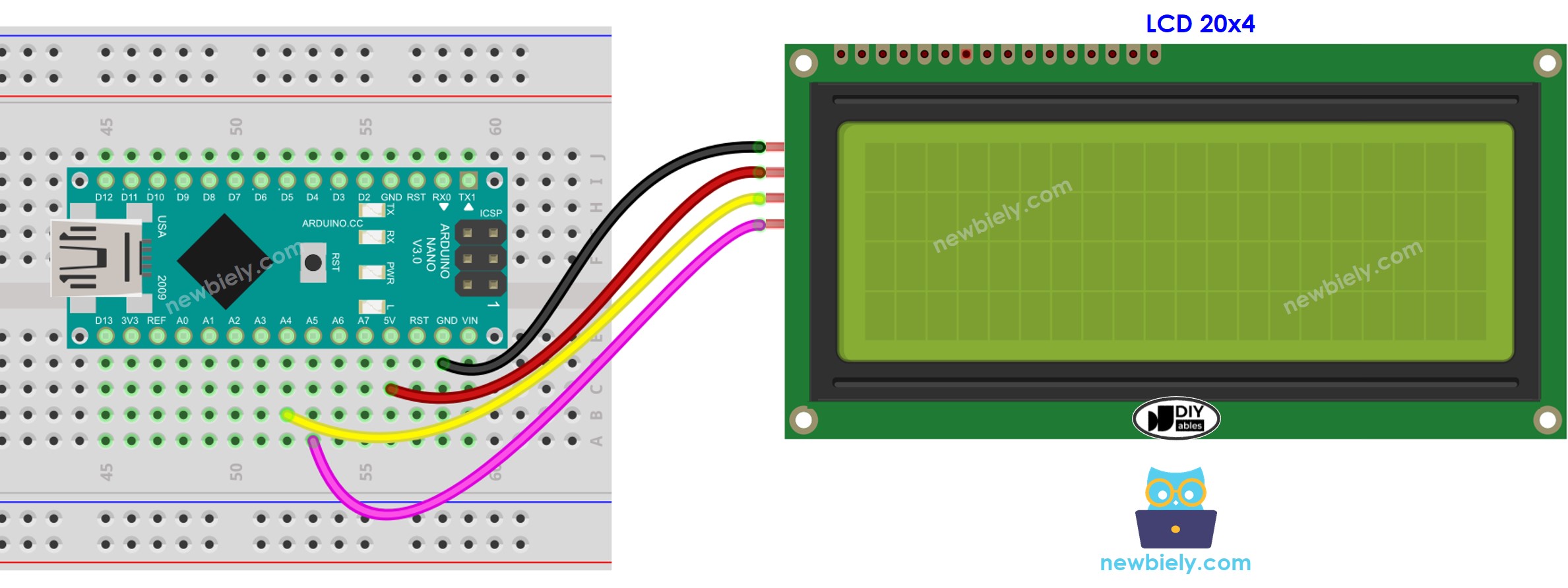 Arduino Nano LCD I2C wiring diagram