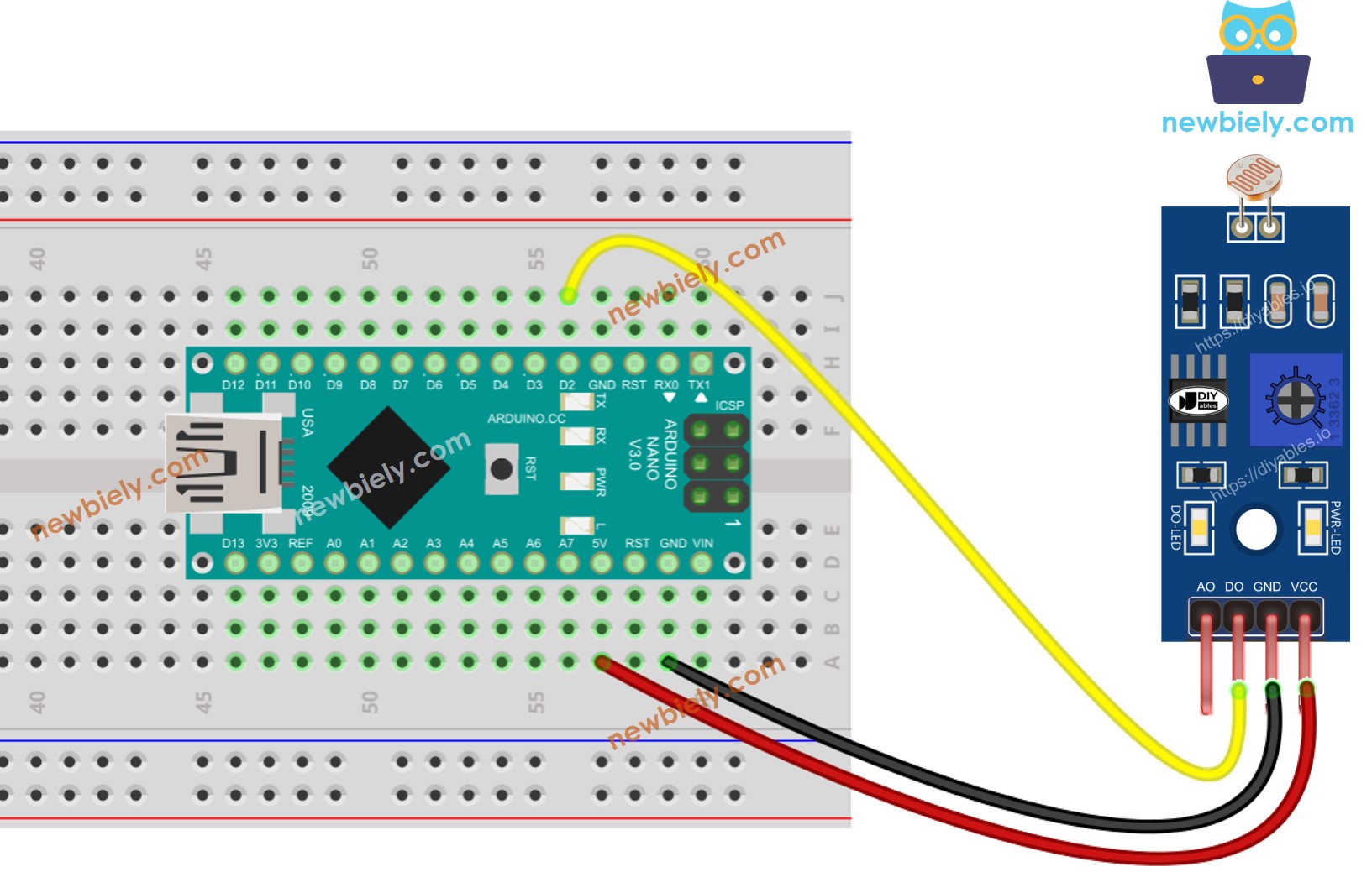 Arduino Nano LDR Light Sensor Module wiring diagram