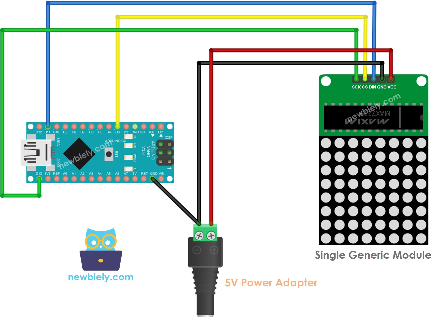 Arduino Nano 8x8 LED matrix generic wiring diagram