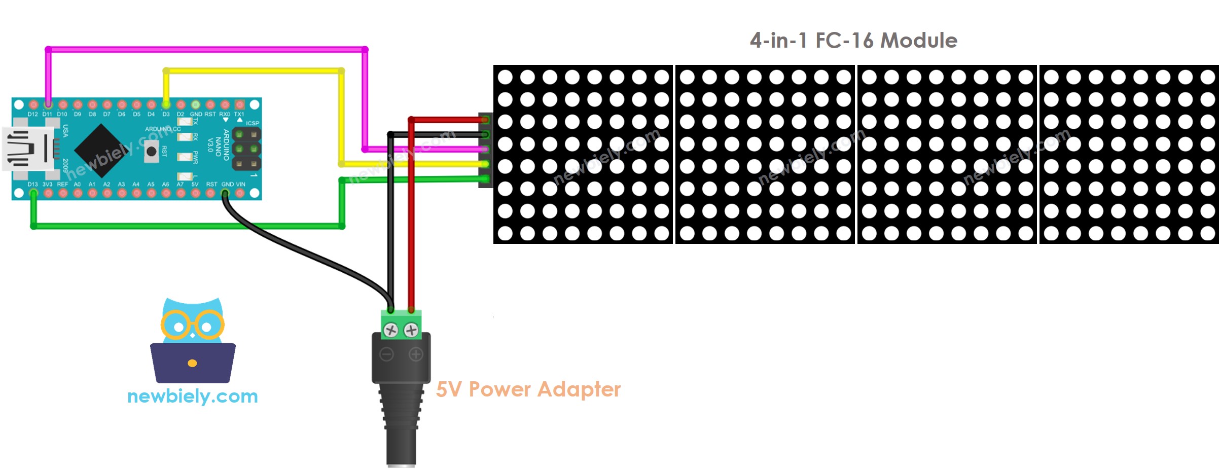 Arduino Nano LED matrix display wiring diagram