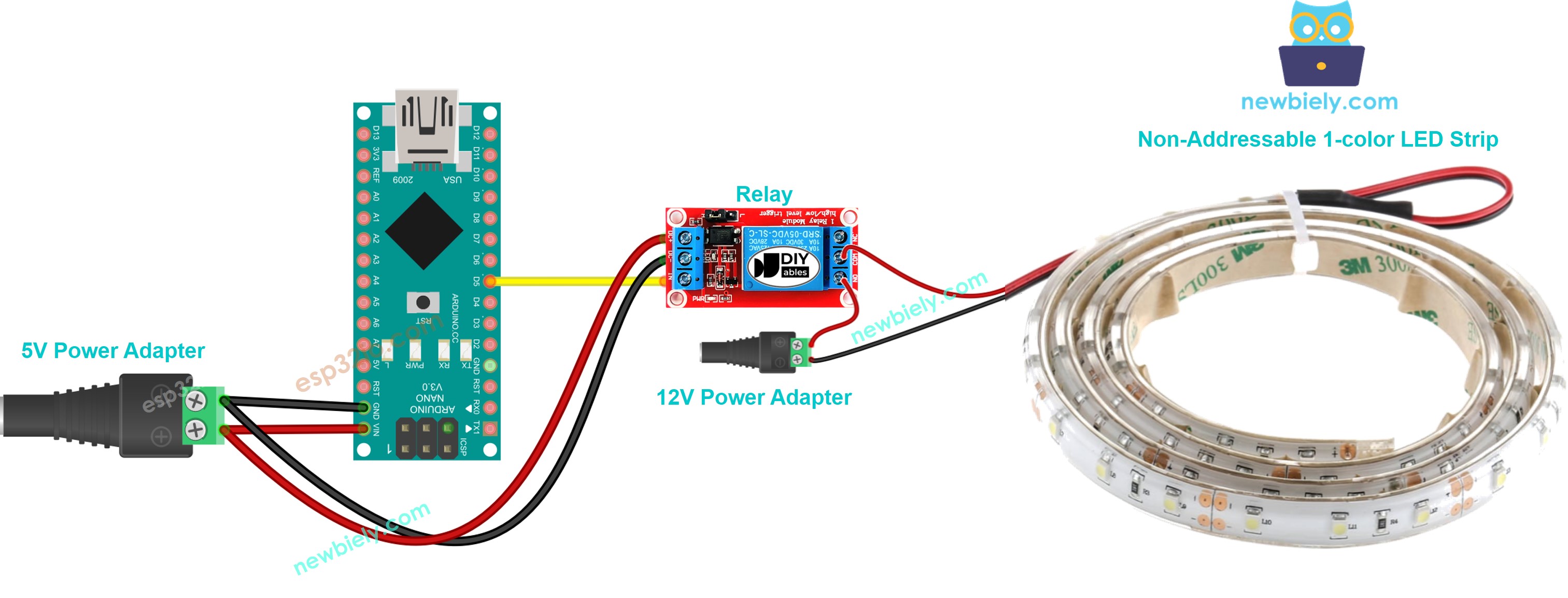 Arduino Nano 12V LED strip Wiring Diagram