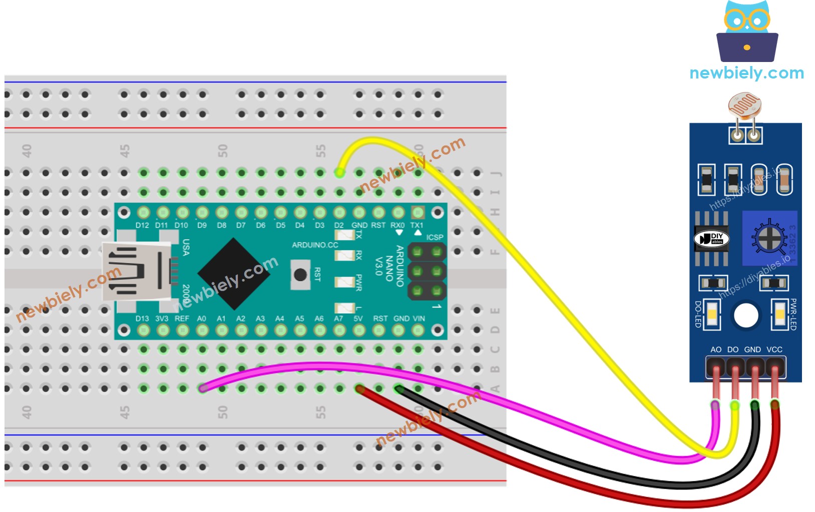 Arduino Nano Light Sensor Module wiring diagram