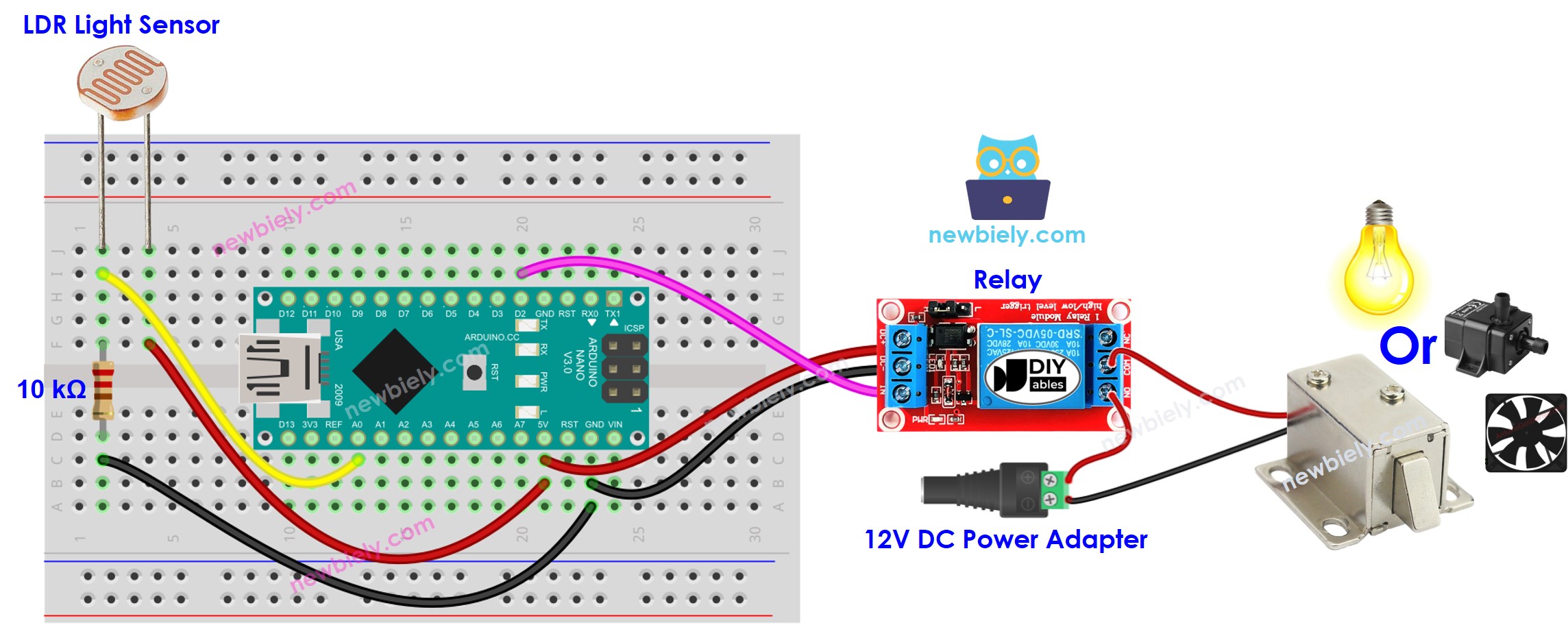 Arduino Nano Light Sensor Relay Light Bulb wiring diagram