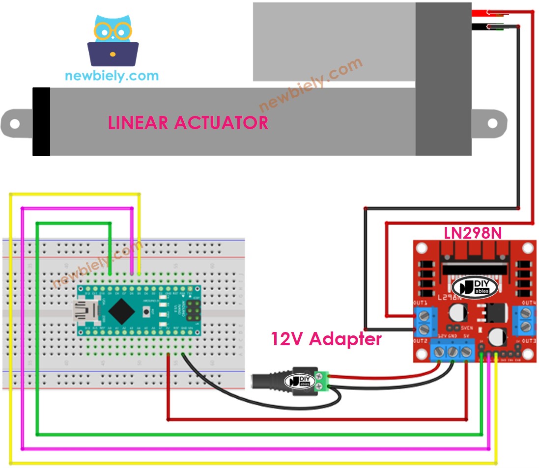 Arduino Nano Linear Actuator L298N Driver wiring diagram