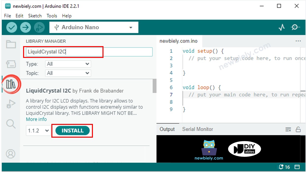 Arduino Nano LiquidCrystal I2C library