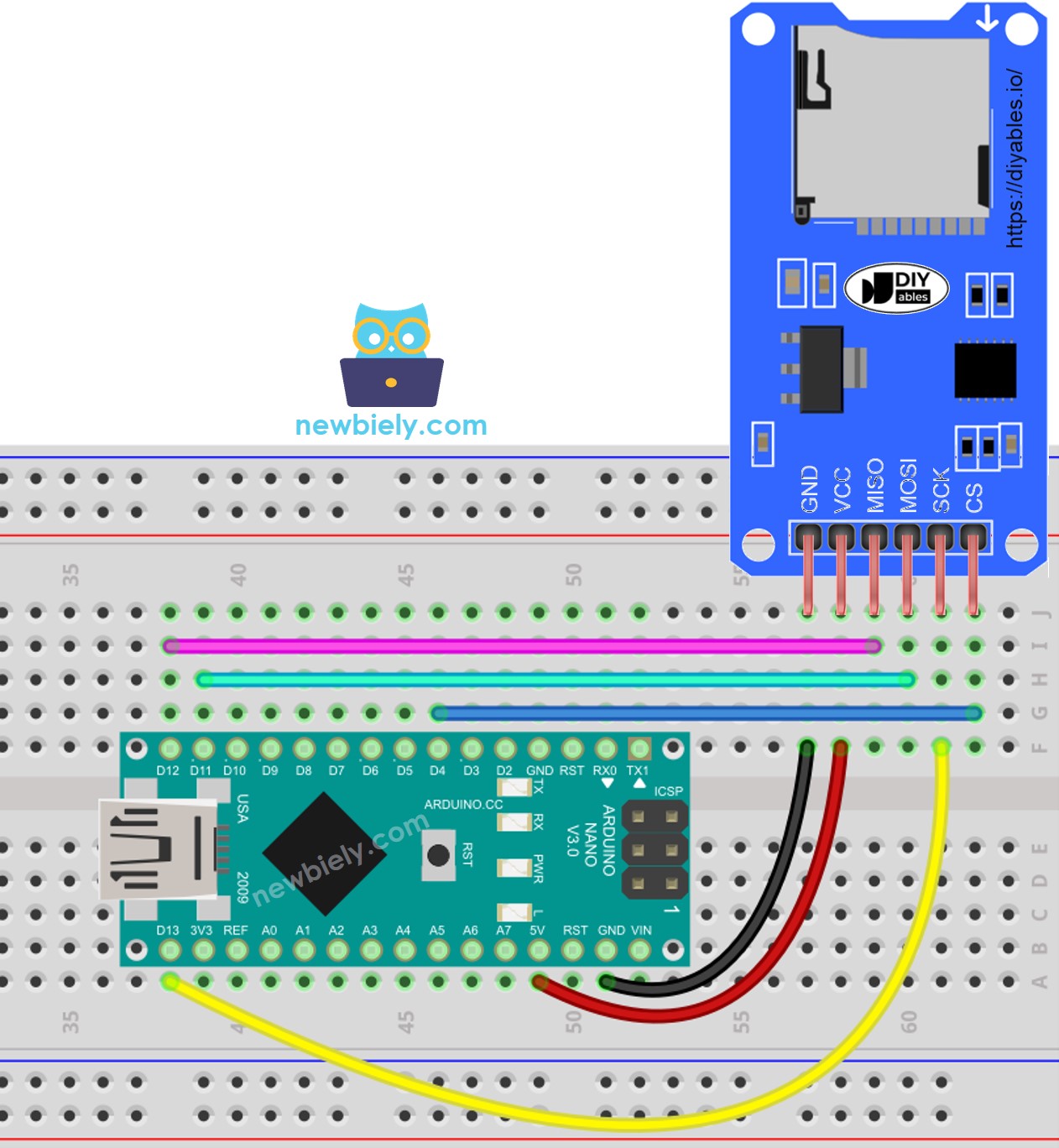 Arduino Nano Micro SD Card Module wiring diagram