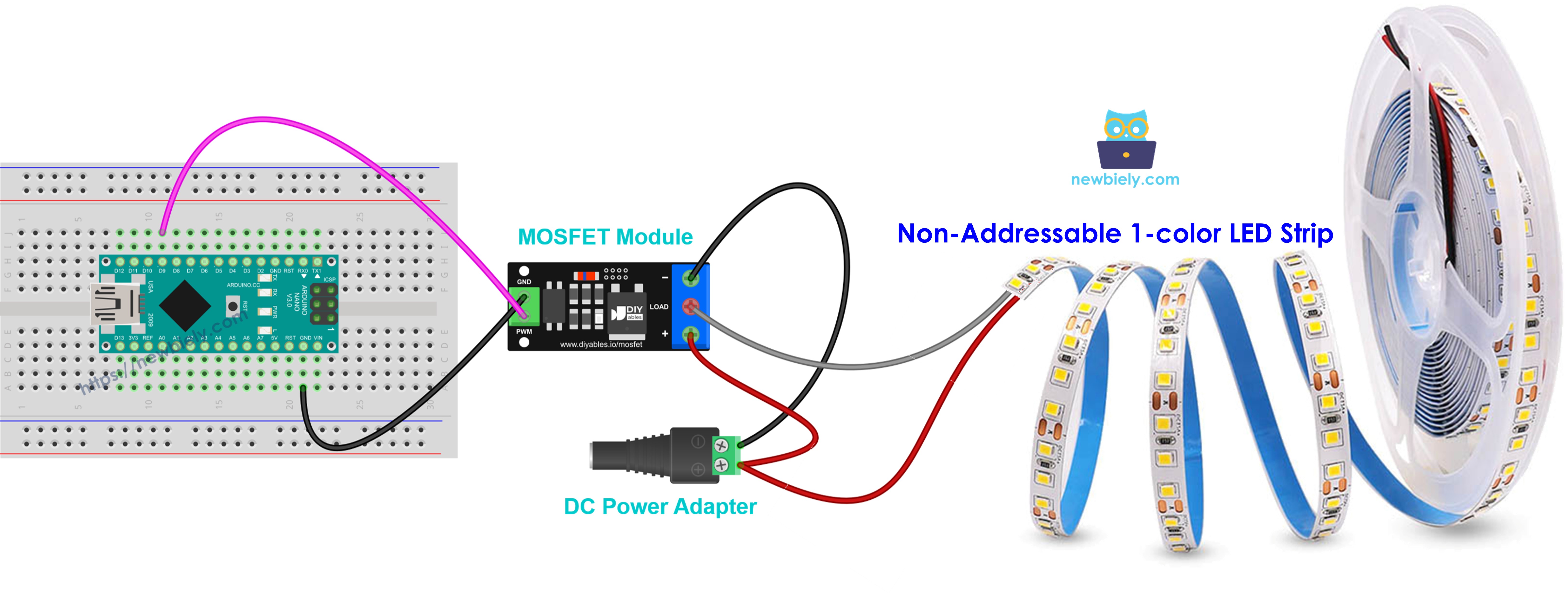 12v LED 스트립을 연결한 mosfet 모듈 배선도