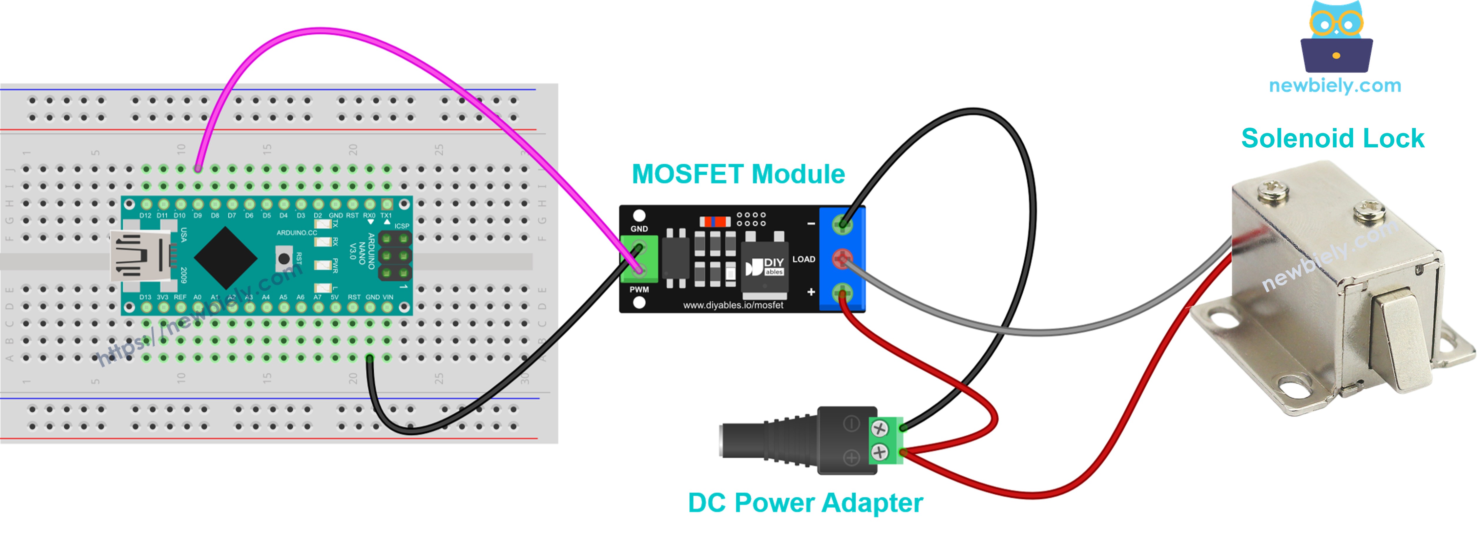mosfet 모듈을 사용한 솔레노이드 잠금장치 배선도