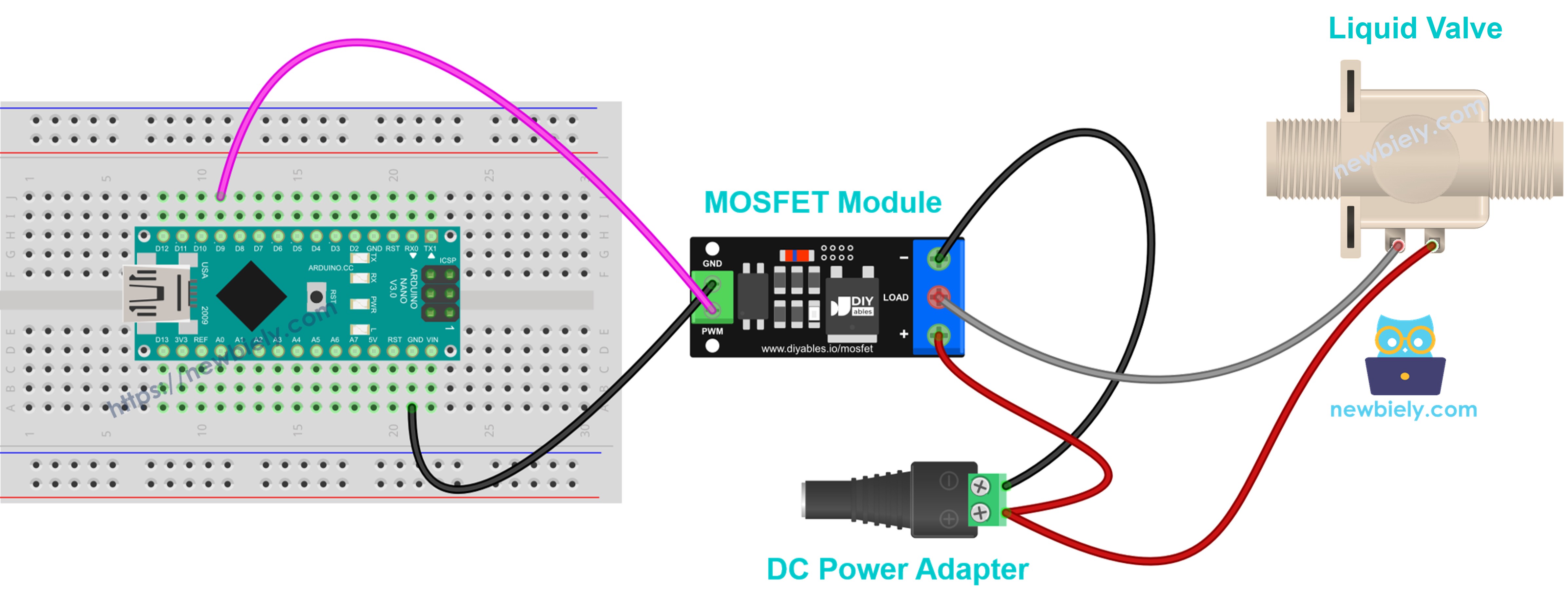 상시 닫힘 12v 솔레노이드 밸브용 mosfet 모듈 배선