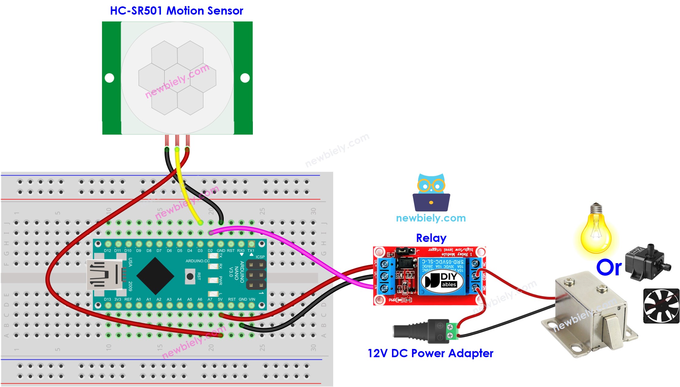 Arduino Nano Motion Sensor Relay wiring diagram