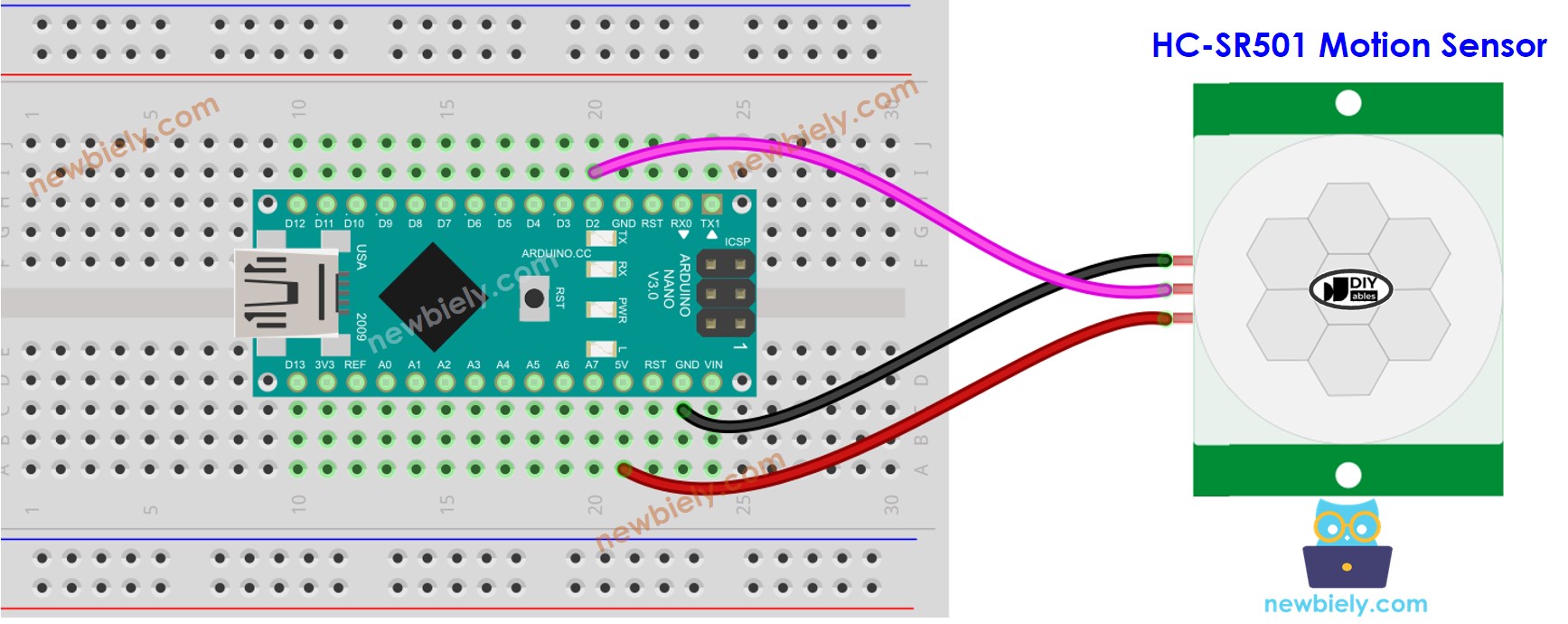 Arduino Nano Motion Sensor wiring diagram