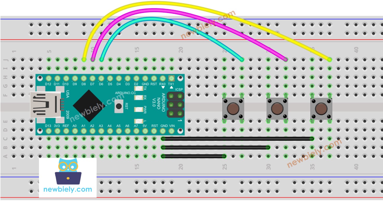 Arduino Nano multiple buttons wiring diagram