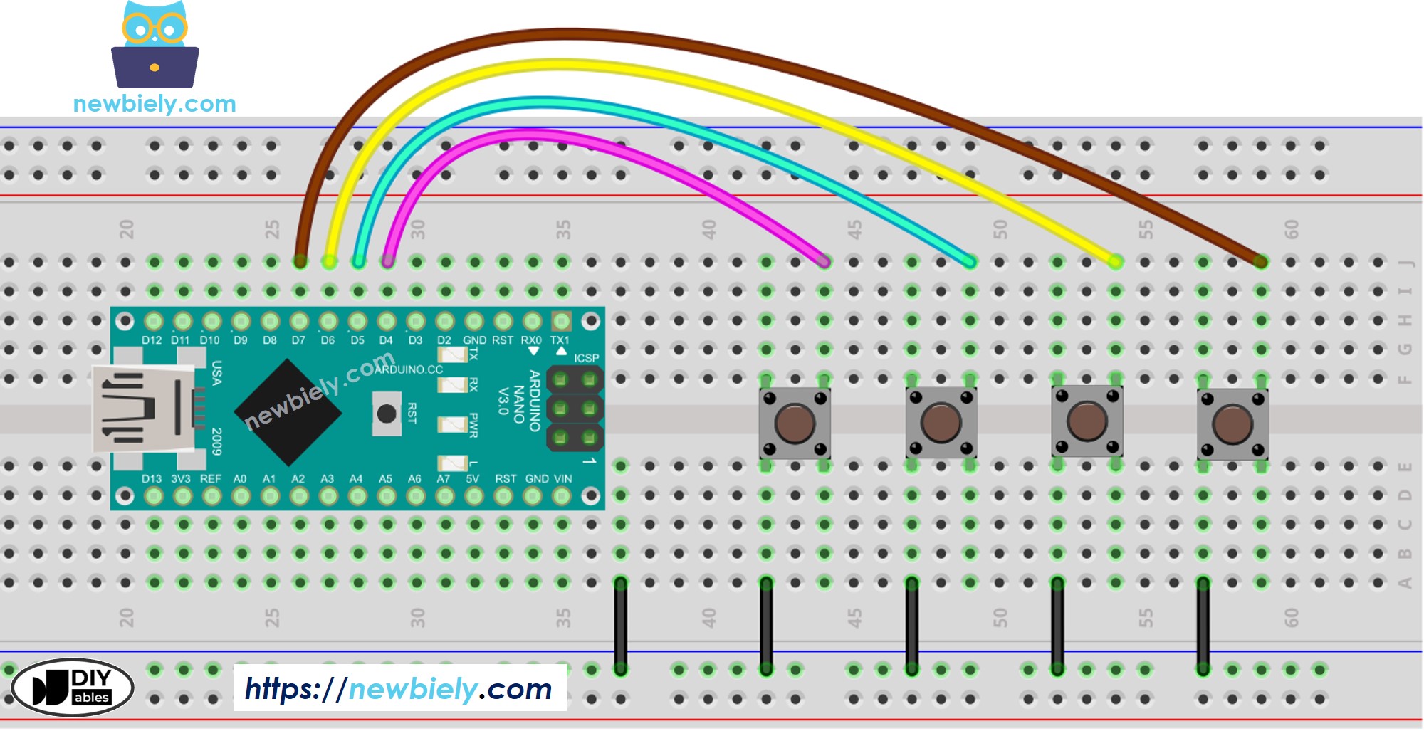 Arduino Nano multiple button Wiring Diagram