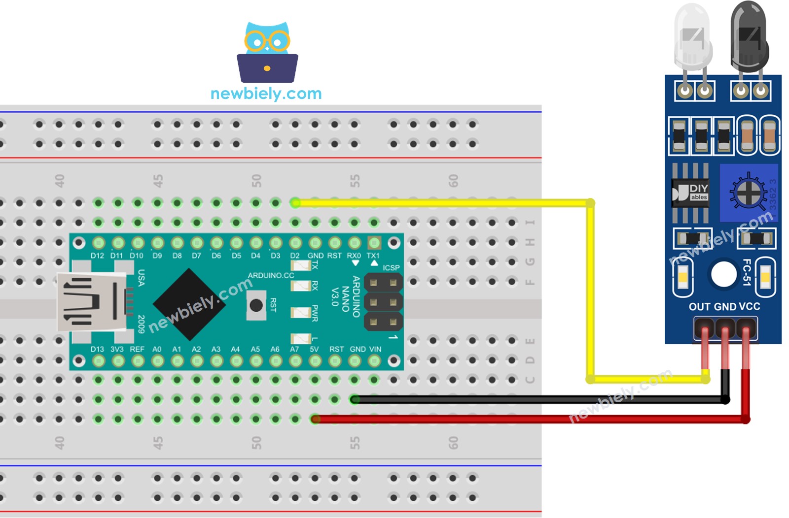 Arduino Nano IR Obstacle Avoidance Sensor wiring diagram