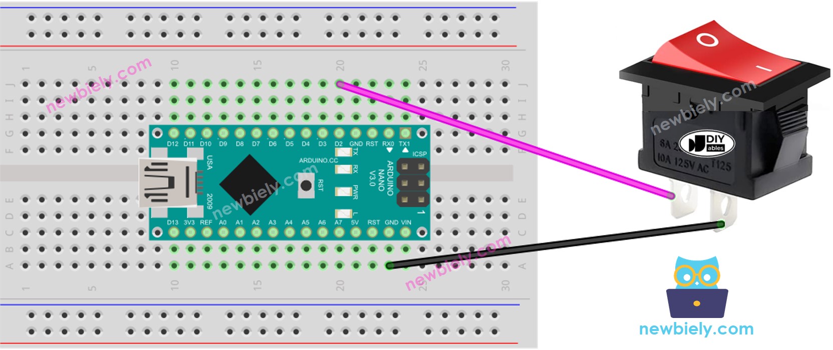 Arduino Nano ON/OFF Switch wiring diagram