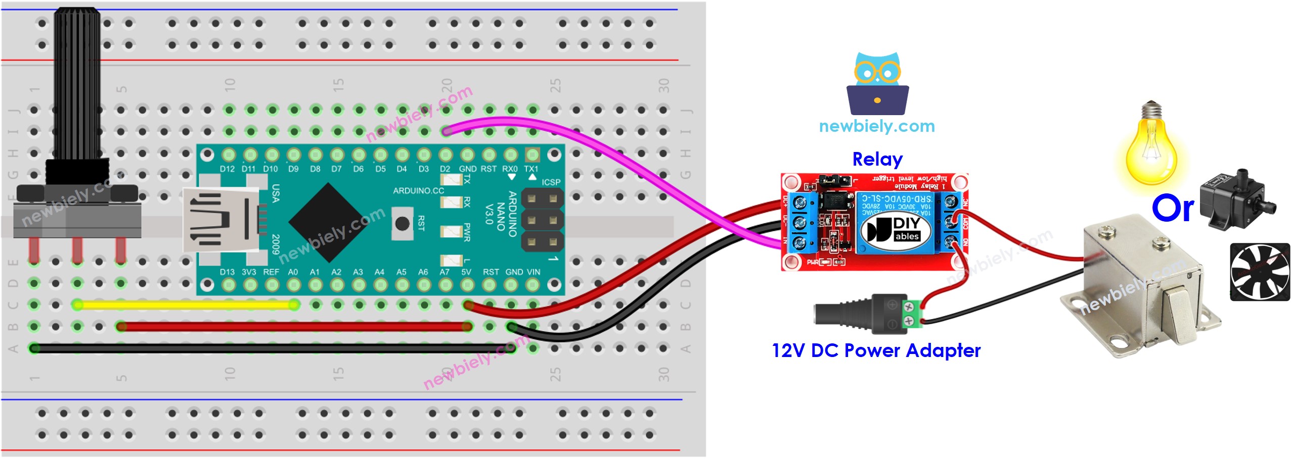 Arduino Nano Potentiometer Relay wiring diagram