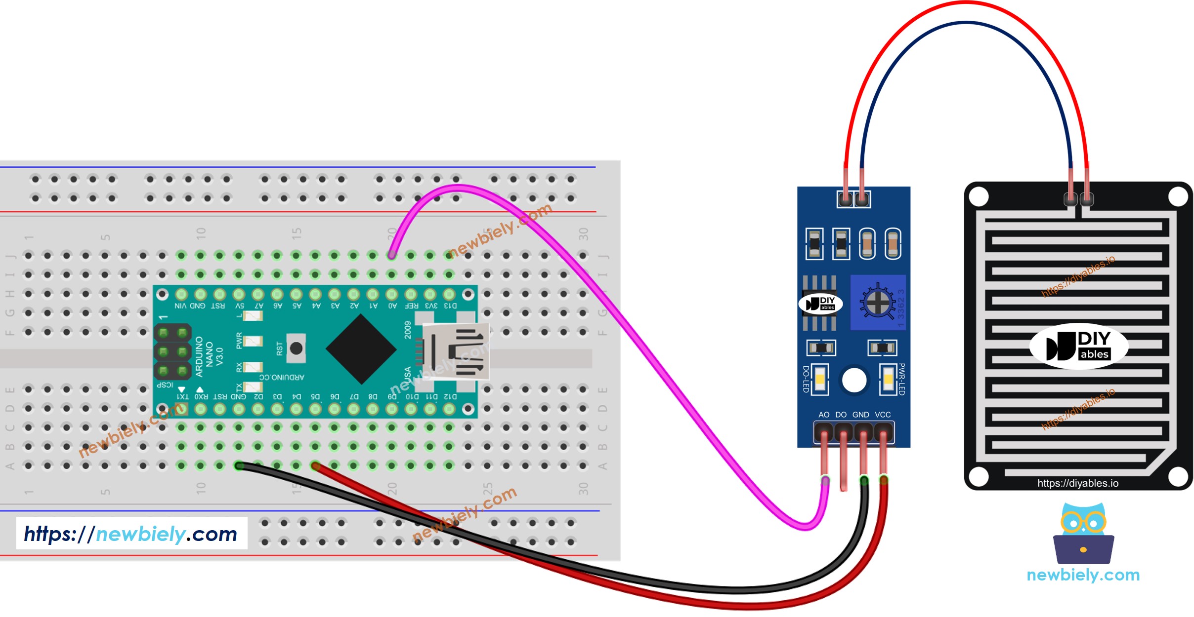 Arduino Nano rain detection wiring diagram