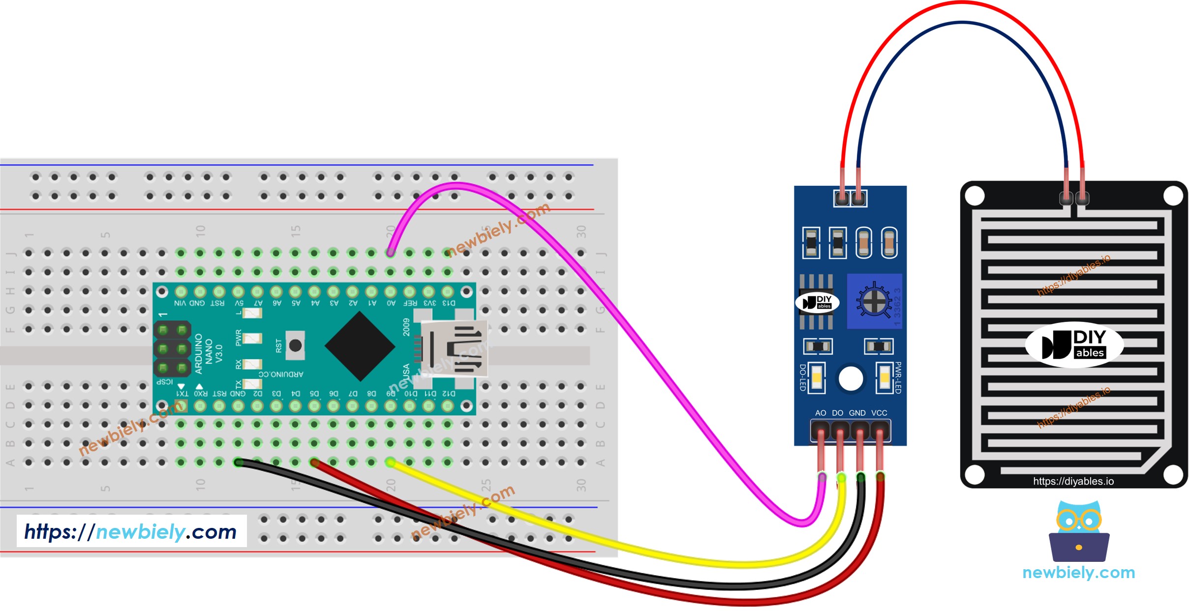 Arduino Nano rain detector wiring diagram