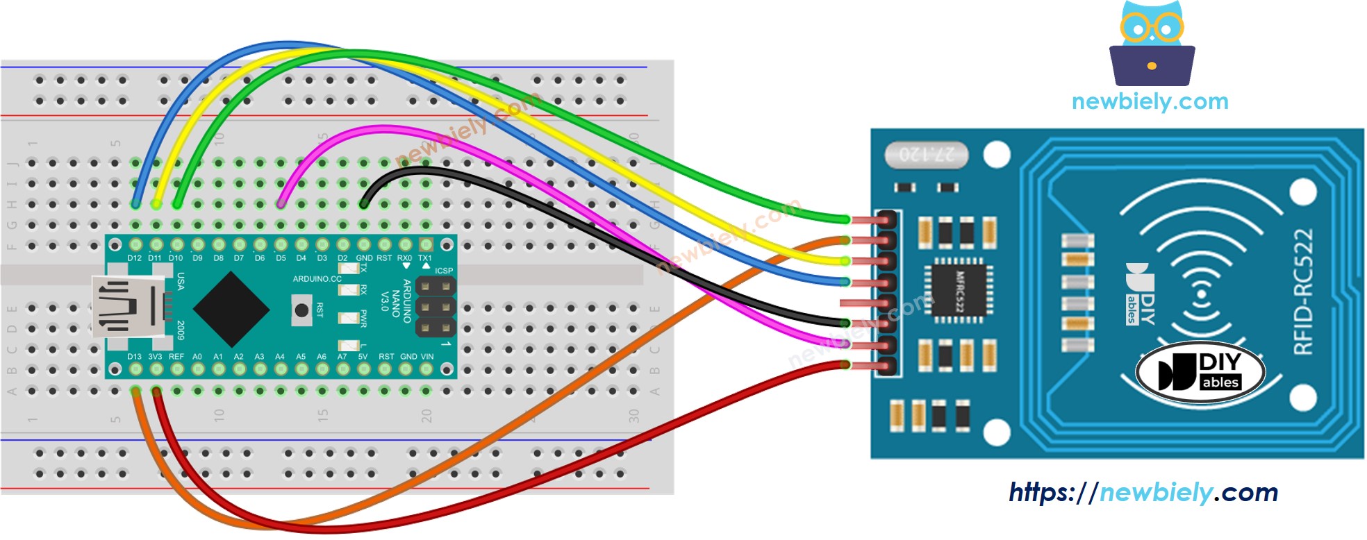 Arduino Nano RFID RC522 wiring diagram