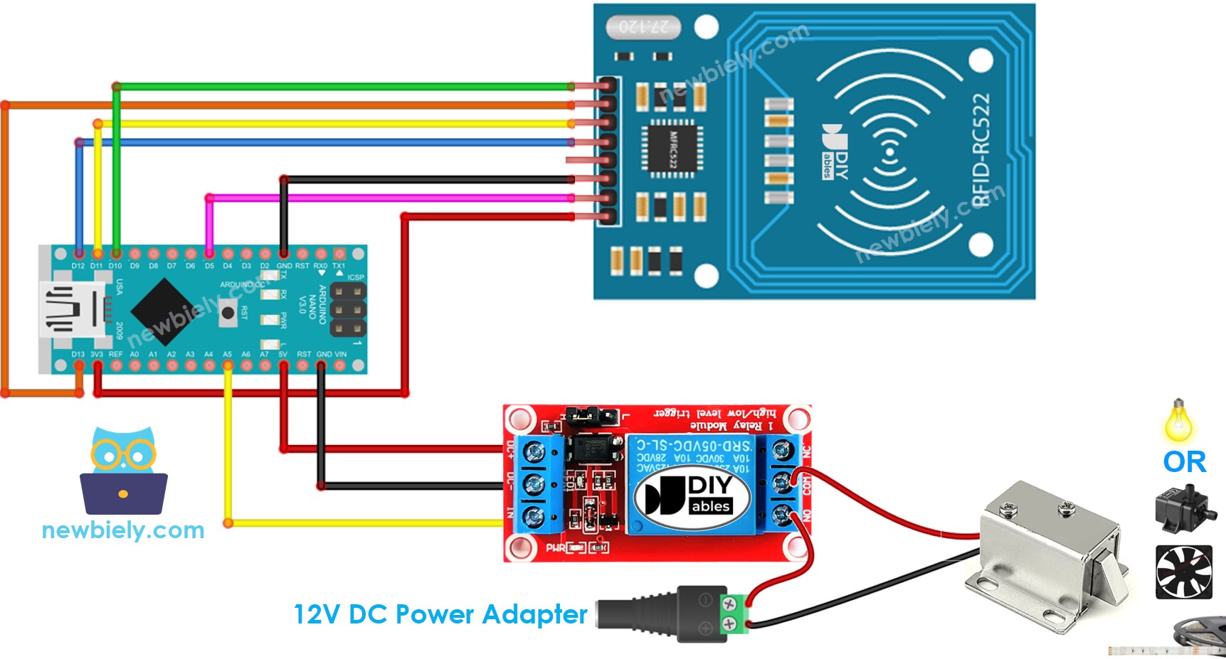 Arduino Nano RFID RC522 relay wiring diagram