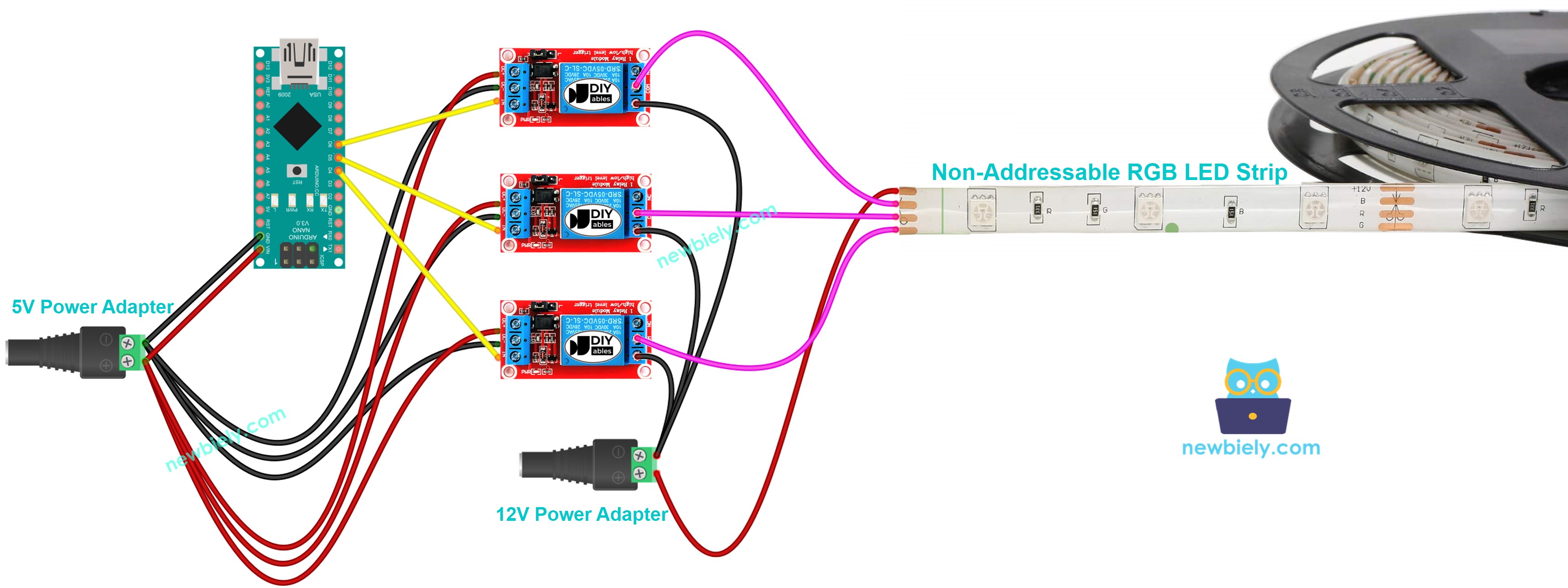 Arduino Nano 12V LED strip Wiring Diagram