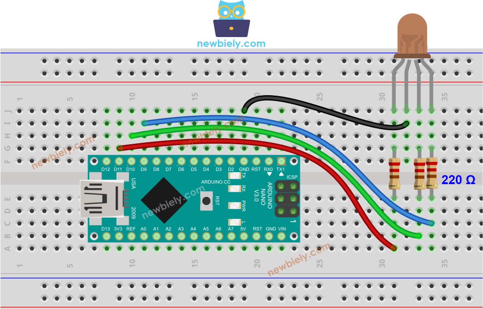 Arduino Nano RGB LED wiring diagram