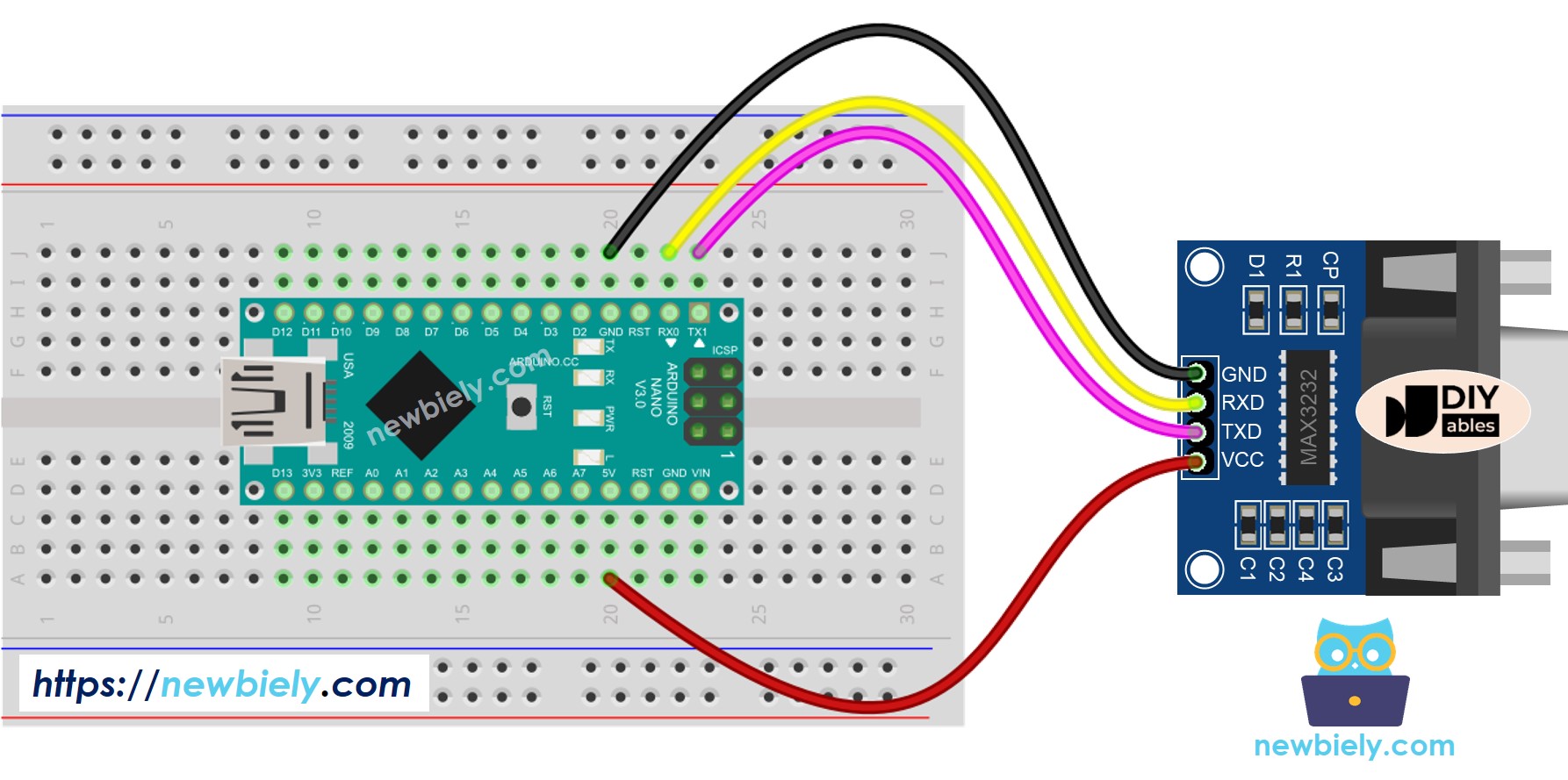 Arduino Nano TTL to RS232 Wiring Diagram