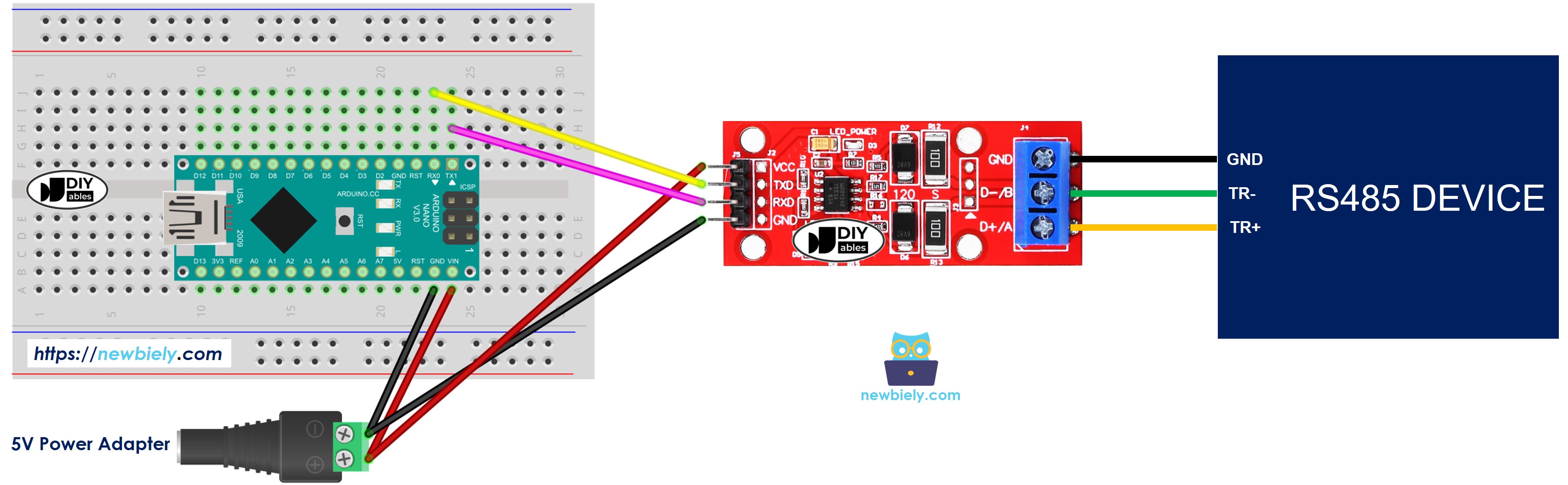 Arduino Nano TTL to RS485 Wiring Diagram