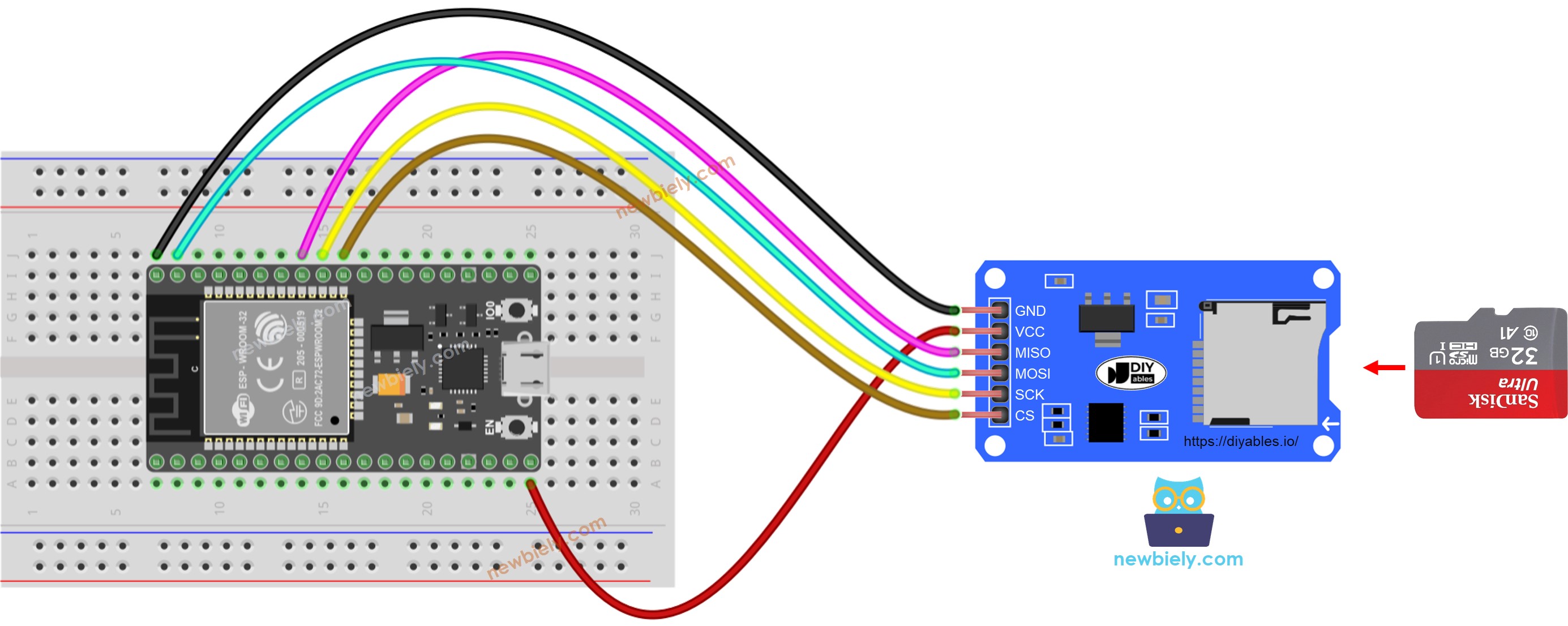 Arduino Nano Micro SD Card Module wiring diagram