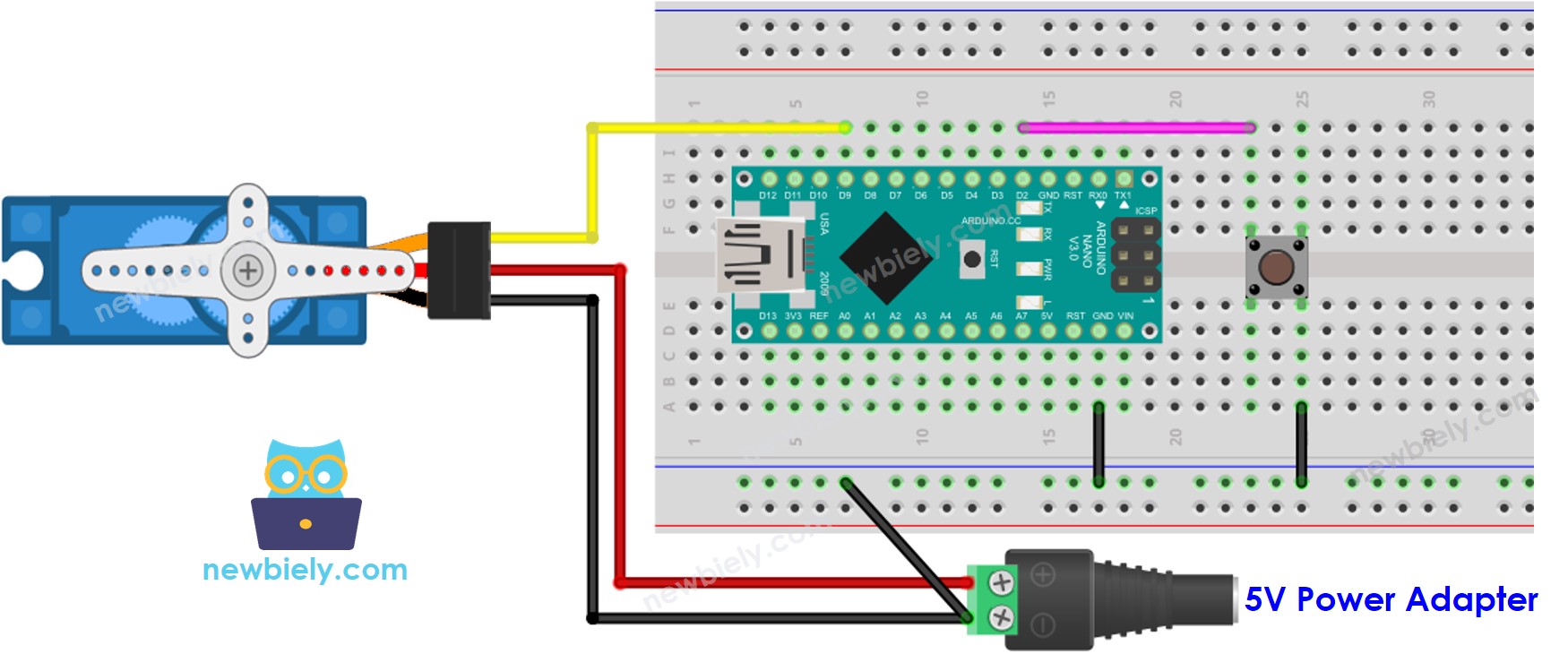 Arduino Nano Servo Motor Button wiring diagram