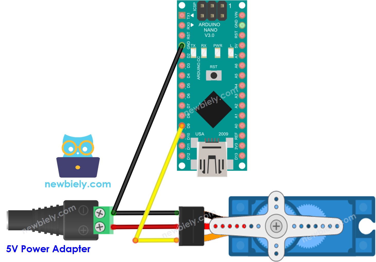 Arduino Nano servo motor external power supply wiring diagram