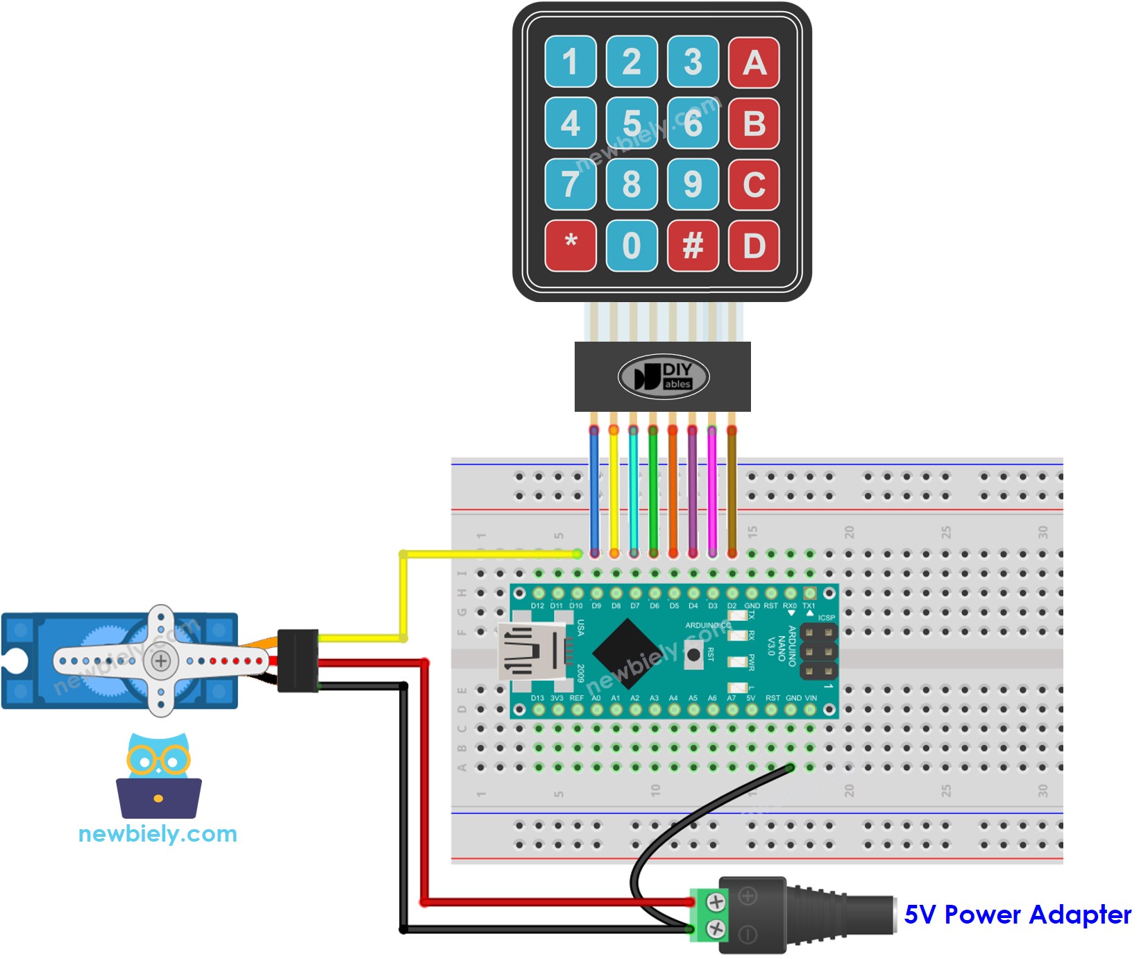 Arduino Nano keypad servo motor wiring diagram