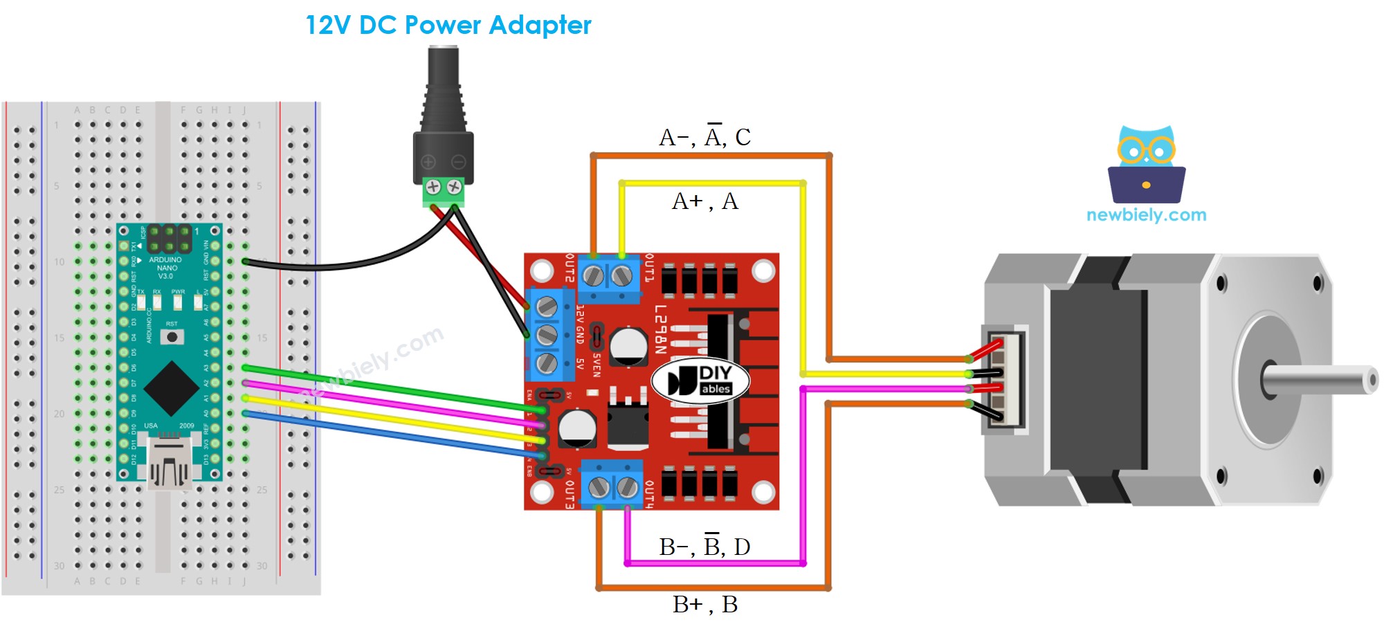 Arduino Nano Stepper Motor L298N Driver wiring diagram