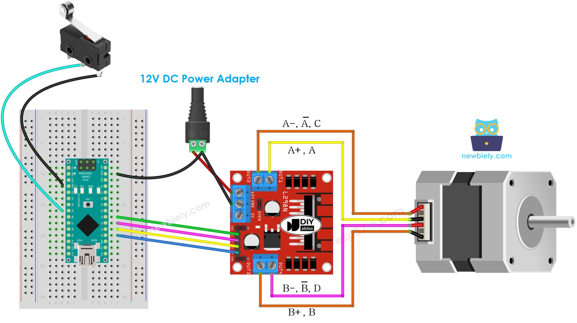 Arduino Nano stepper motor and limit switch wiring diagram