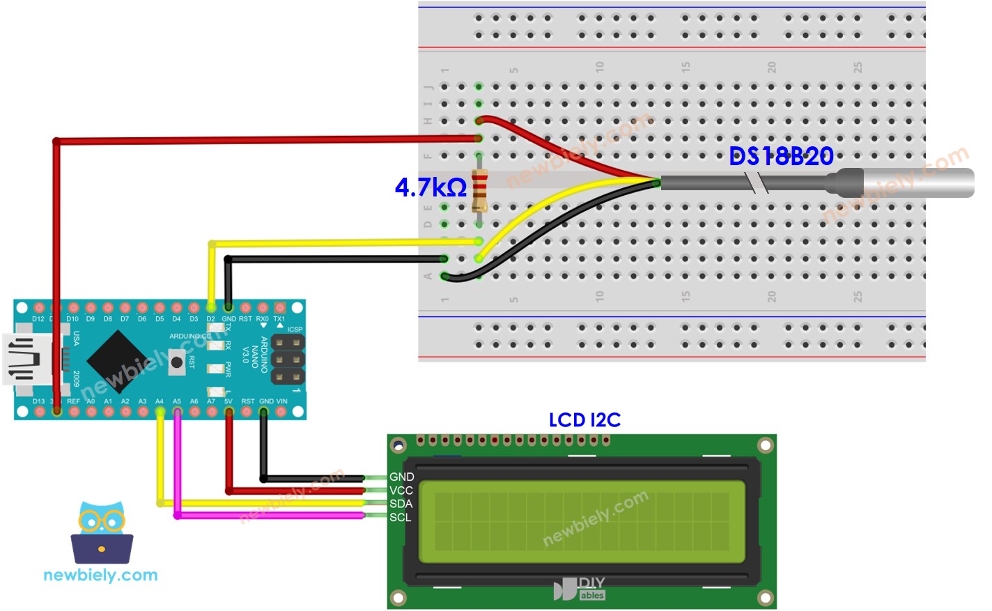 Arduino Nano Temperature Sensor LCD wiring diagram