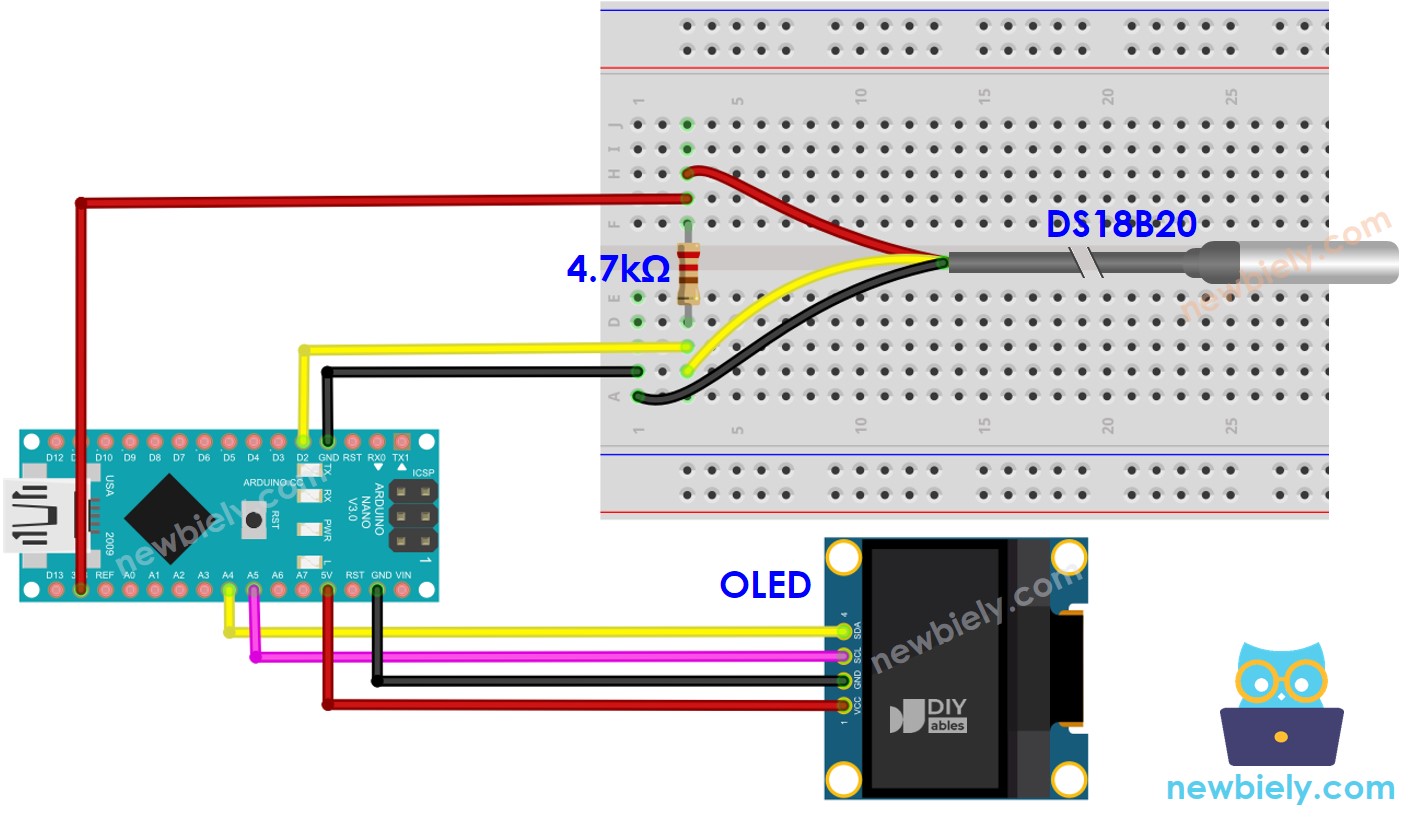 Arduino Nano Temperature Sensor OLED wiring diagram