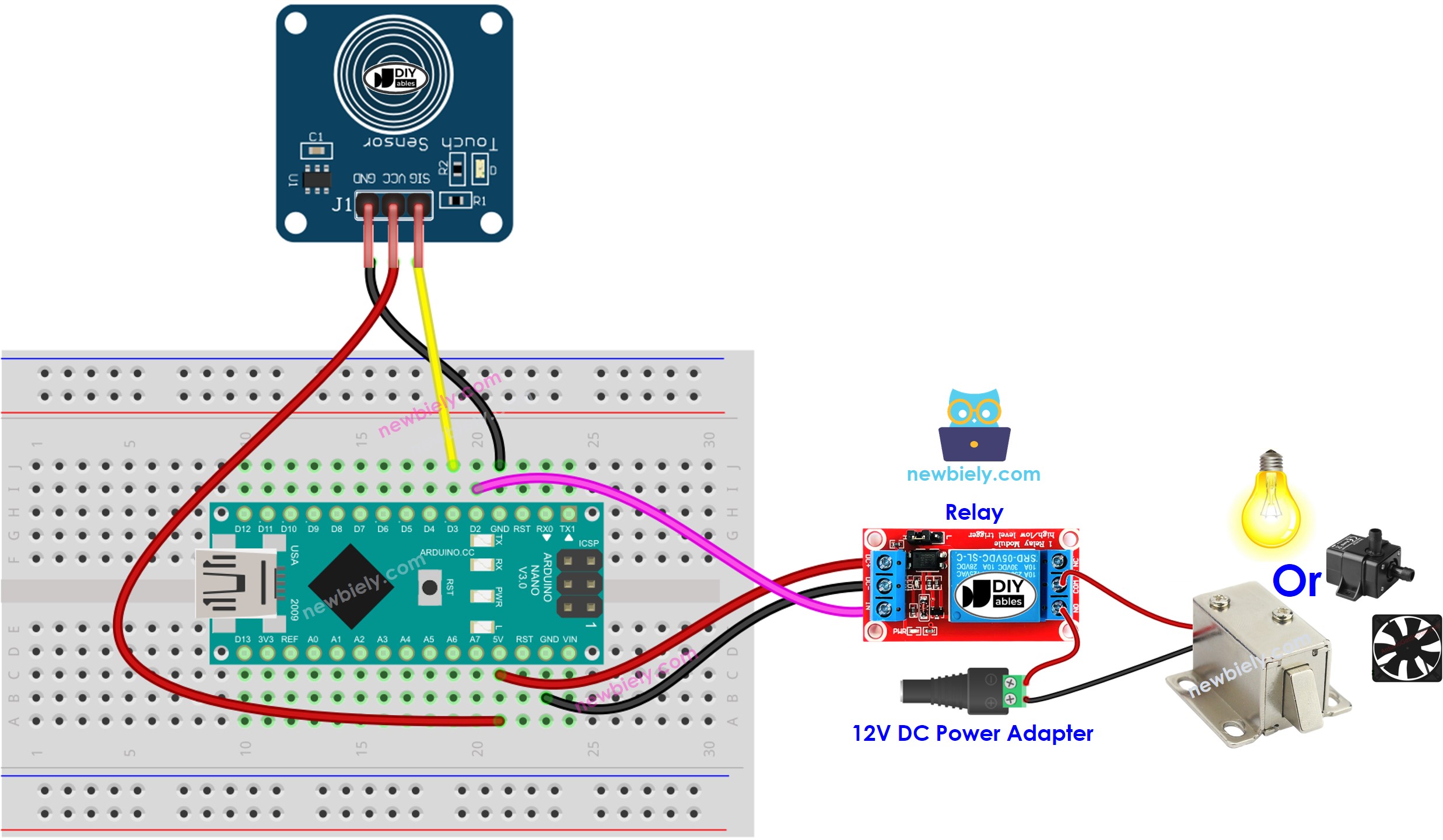 Arduino Nano touch sensor relay wiring diagram