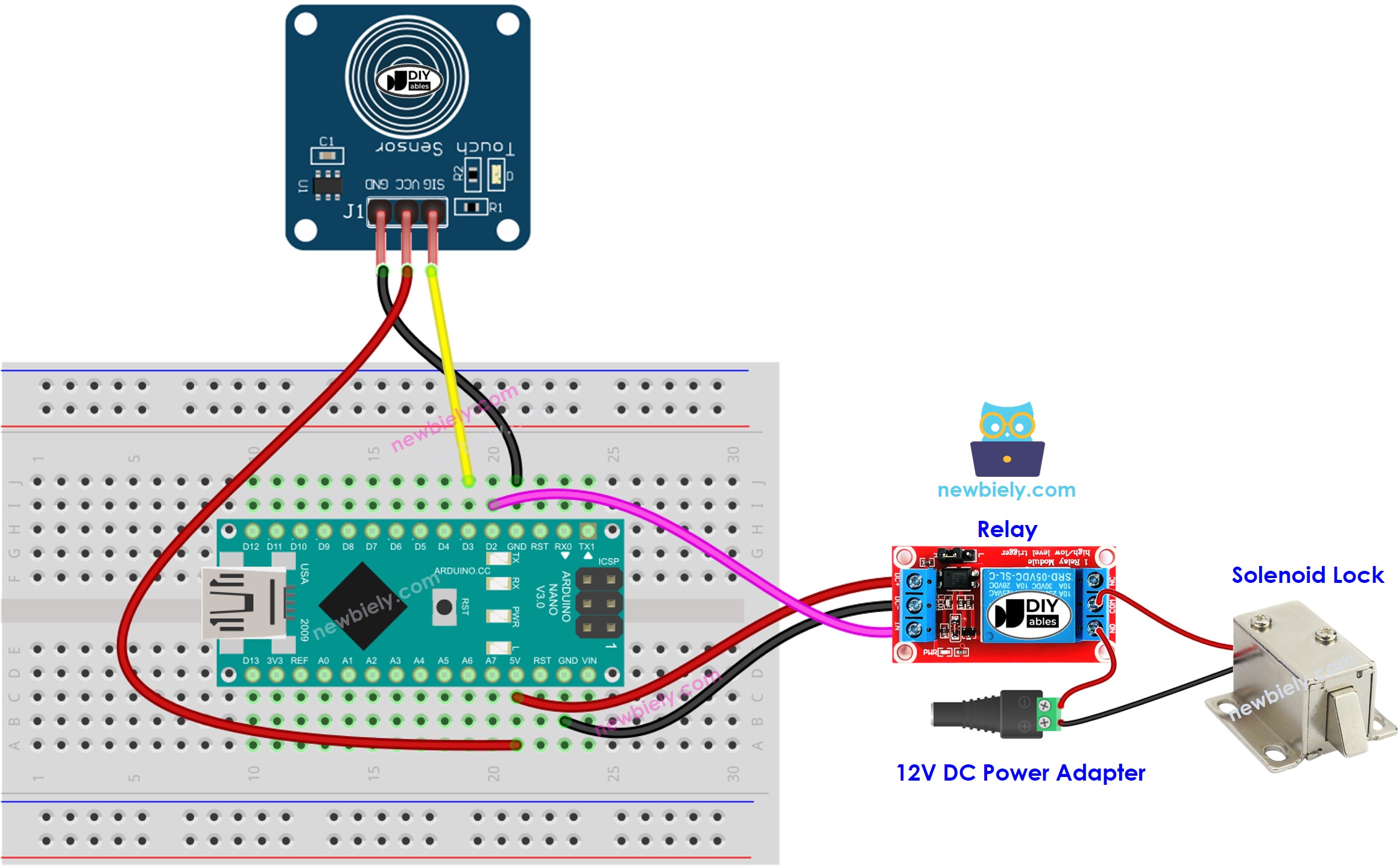 Arduino Nano touch sensor solenoid lock wiring diagram