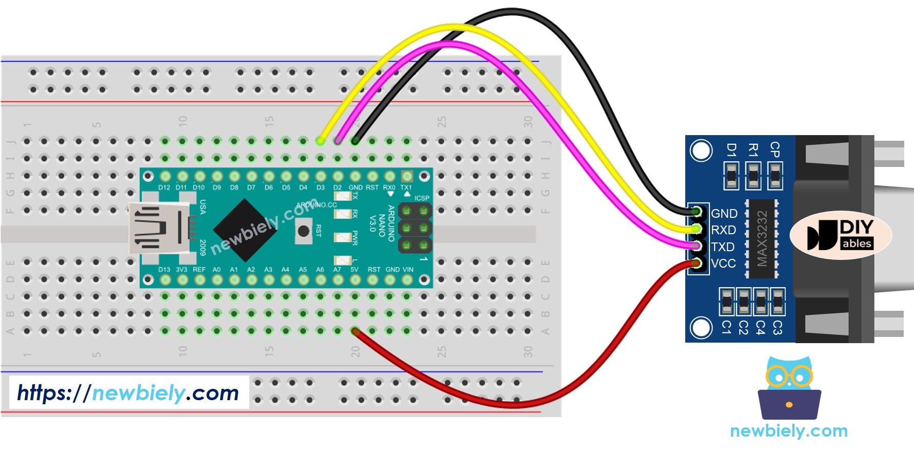 Arduino Nano RS232 to TTL Wiring Diagram