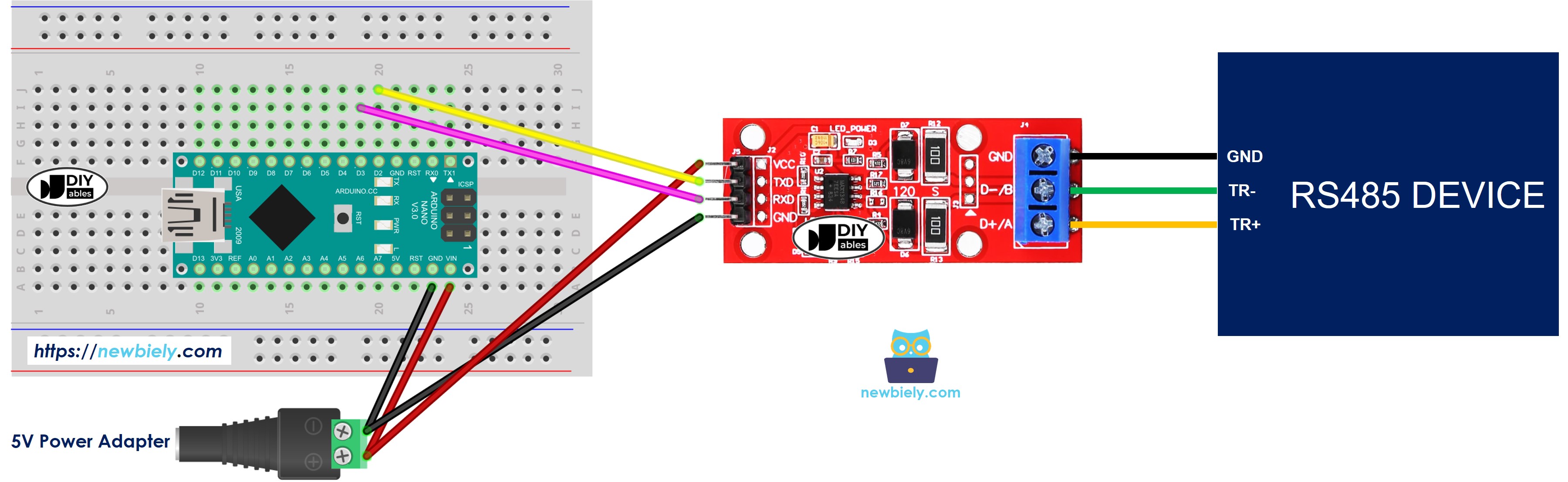 Arduino Nano RS-485 to TTL Wiring Diagram