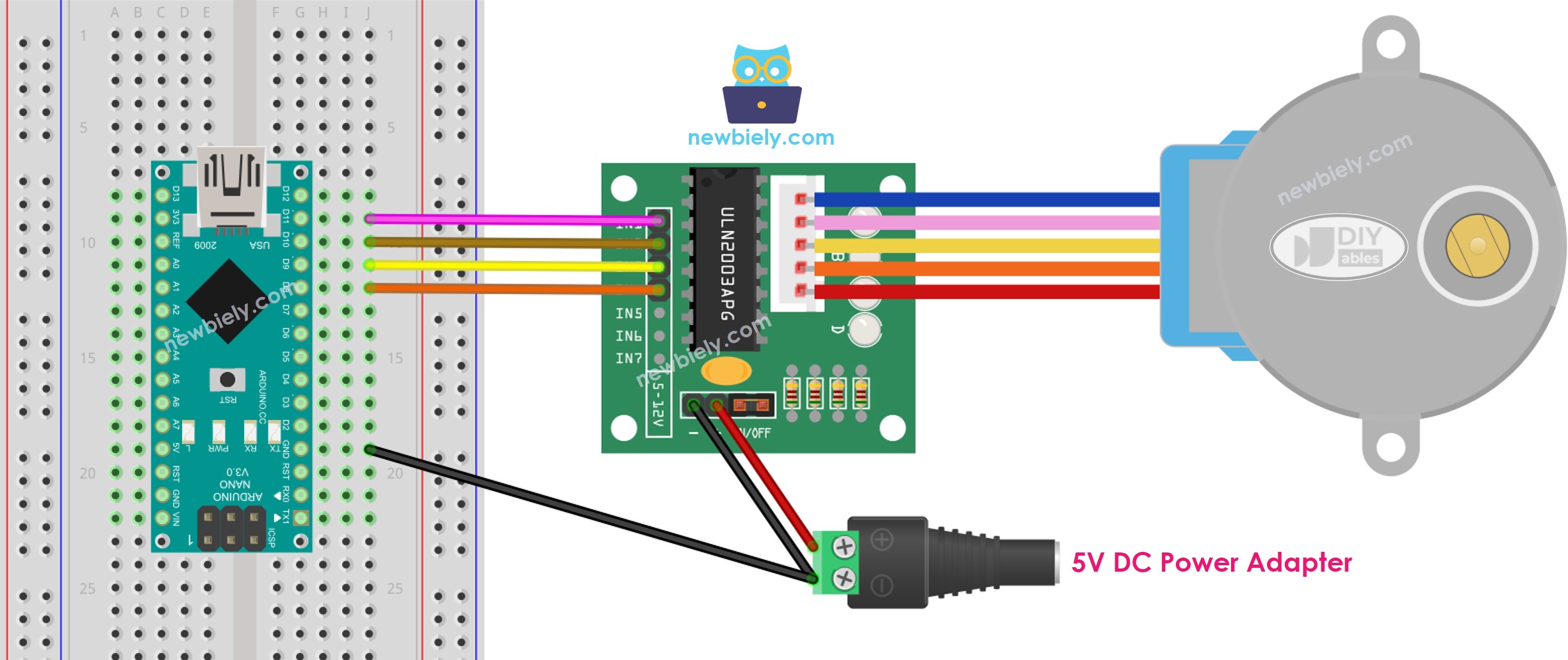 Arduino Nano stepper motor ULN2003 driver wiring diagram