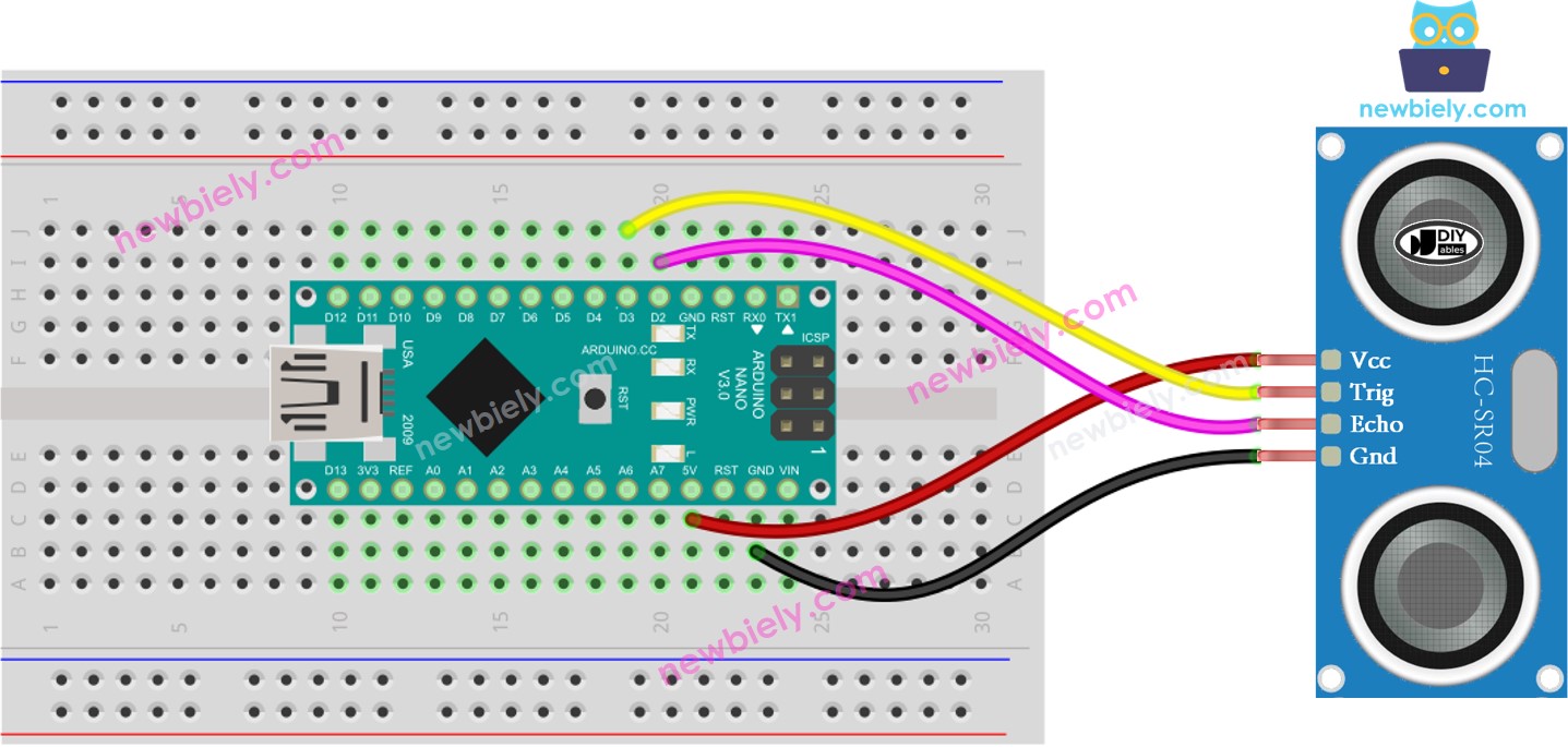 Arduino Nano ultrasonic sensor wiring diagram