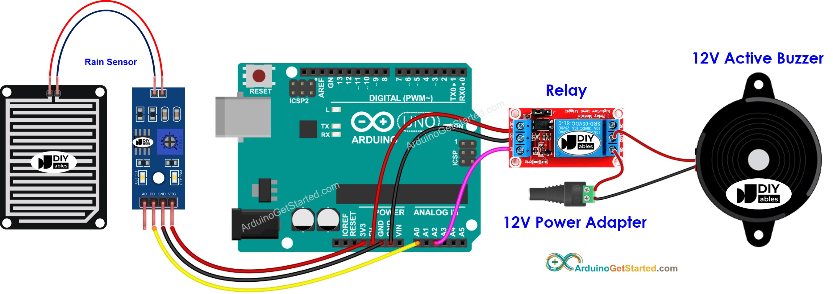 Arduino Rain Sensor 12V Buzzer Wiring Diagram