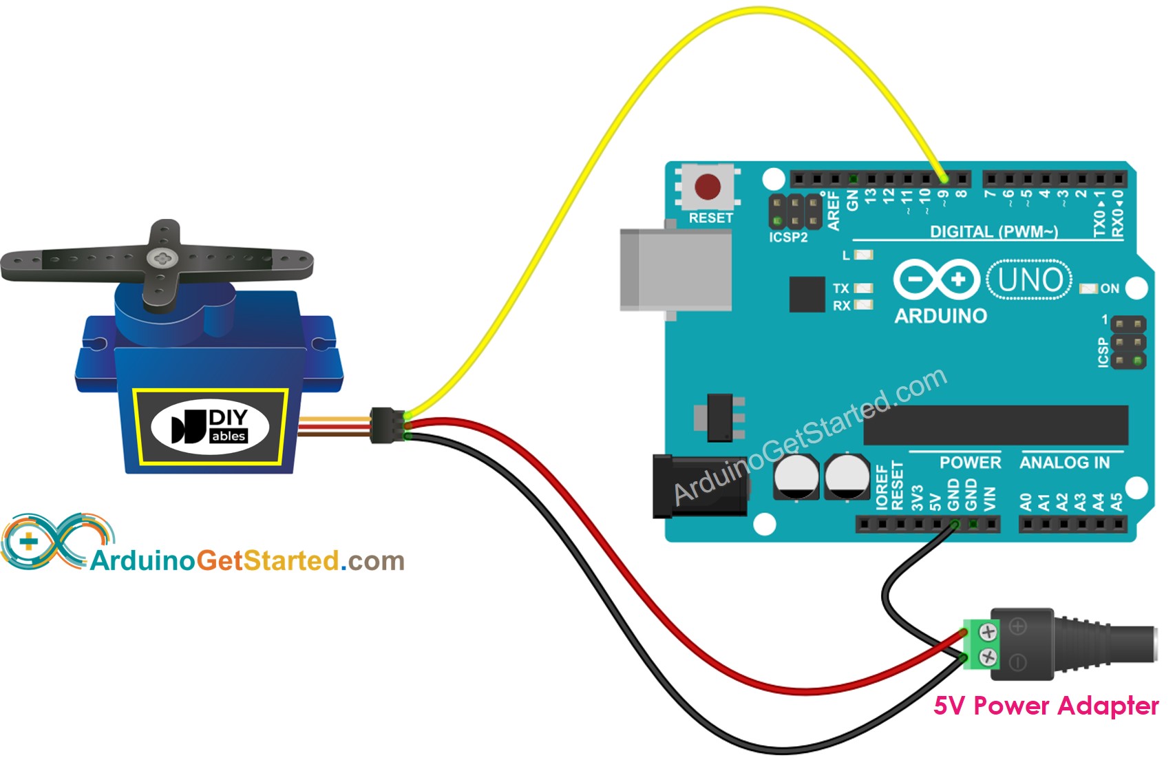 Arduino servo motor external power supply wiring diagram