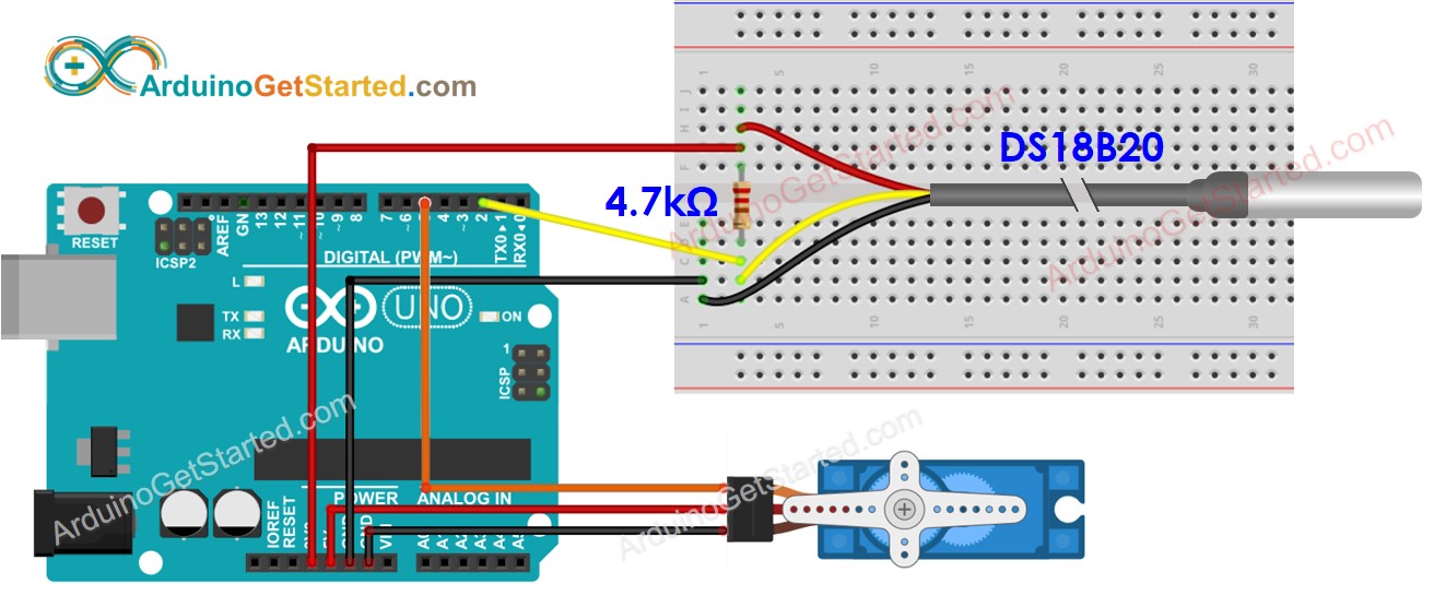 Arduino DS18B20 servo motor wiring diagram