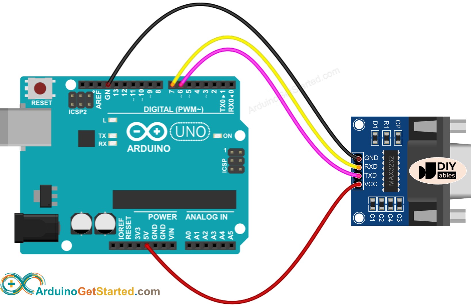 Arduino RS-232 to TTL Wiring Diagram