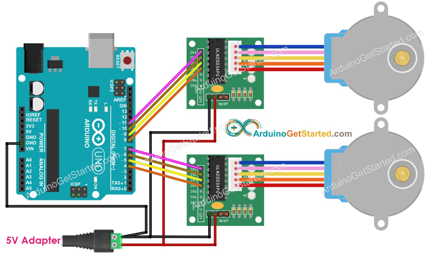 Arduino two stepper motor ULN2003 driver Wiring Diagram